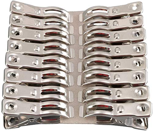 32 Pack Heavy Duty Stainless Steel Clothes Pins - Metal Beach Chair Towel Clips, Garden Row Cover Clamps & Greenhouse Clips for Outdoor, Poolside, and Gardening Use
