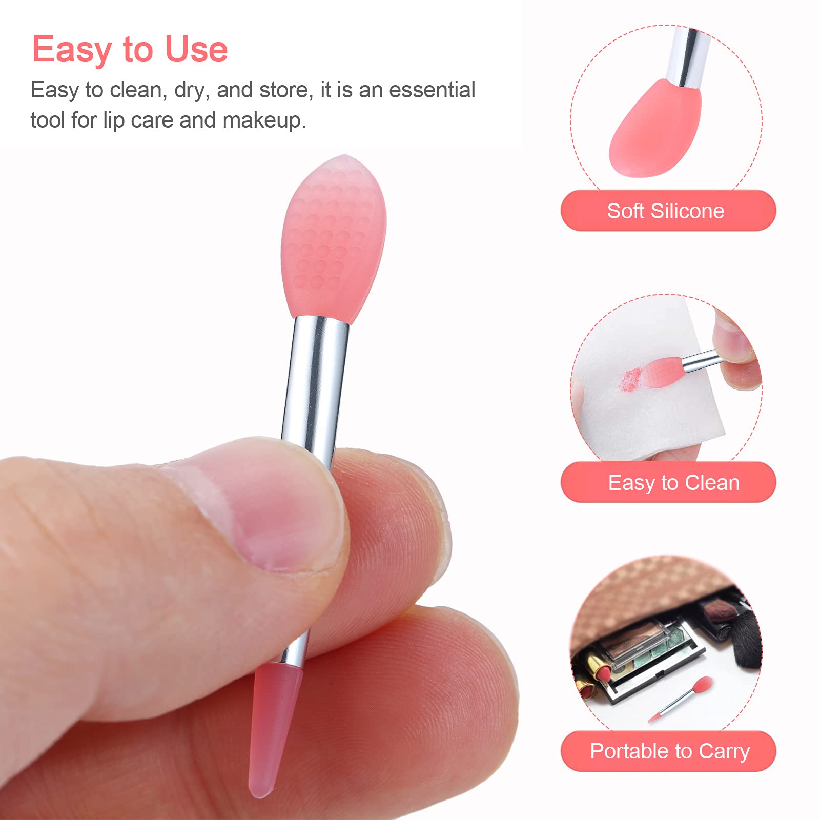 Homgee 10-Piece Silicone Lip Brush Set - Small Makeup Brushes for Lipstick Application with 2 Anti-Loss Covers - Perfect for Lip Care, Makeup Artists & Travel Kits