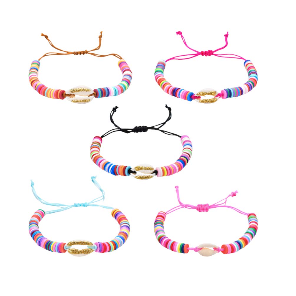TENDYCOCO 5pcs Natural Seashell Bracelet & Anklet Set - Hawaiian Cowrie Shell Wrist Chain for Women, Ladies Beach Jewelry - Perfect for Summer Vacation, Mother's Day Gift & Boho Fashion Accessories