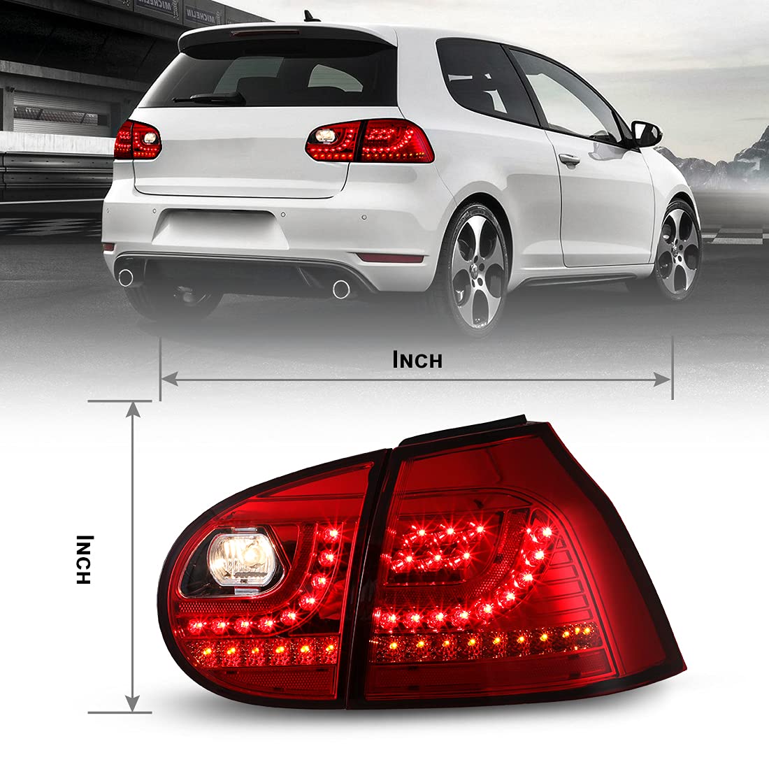 ROXX LED Tail Lights Assembly for 2006-2009 Volkswagen Golf 5/GTI & Rabbit - Direct Replacement with DRL, Turn Signal & Brake Lights (Pair, Driver & Passenger Side) - Upgrade Your Car's Style & Safety for Night Driving & Daily Commutes