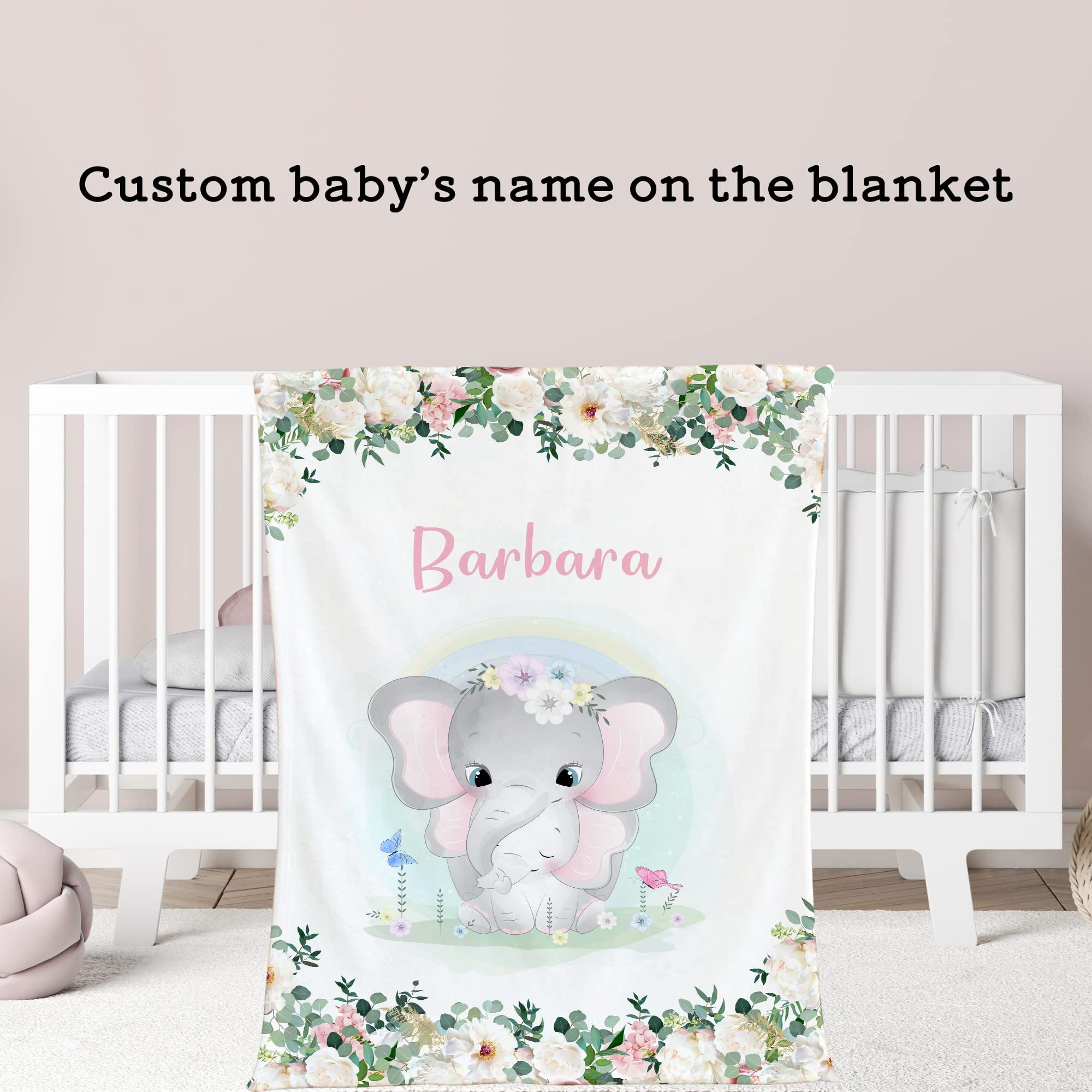 Personalized Elephant Flannel Throw Blanket for Kids & Toddlers - Custom Name Monogram, Super Soft Baby Nursery Blanket | Perfect for Bedtime, Playtime & Gift Giving