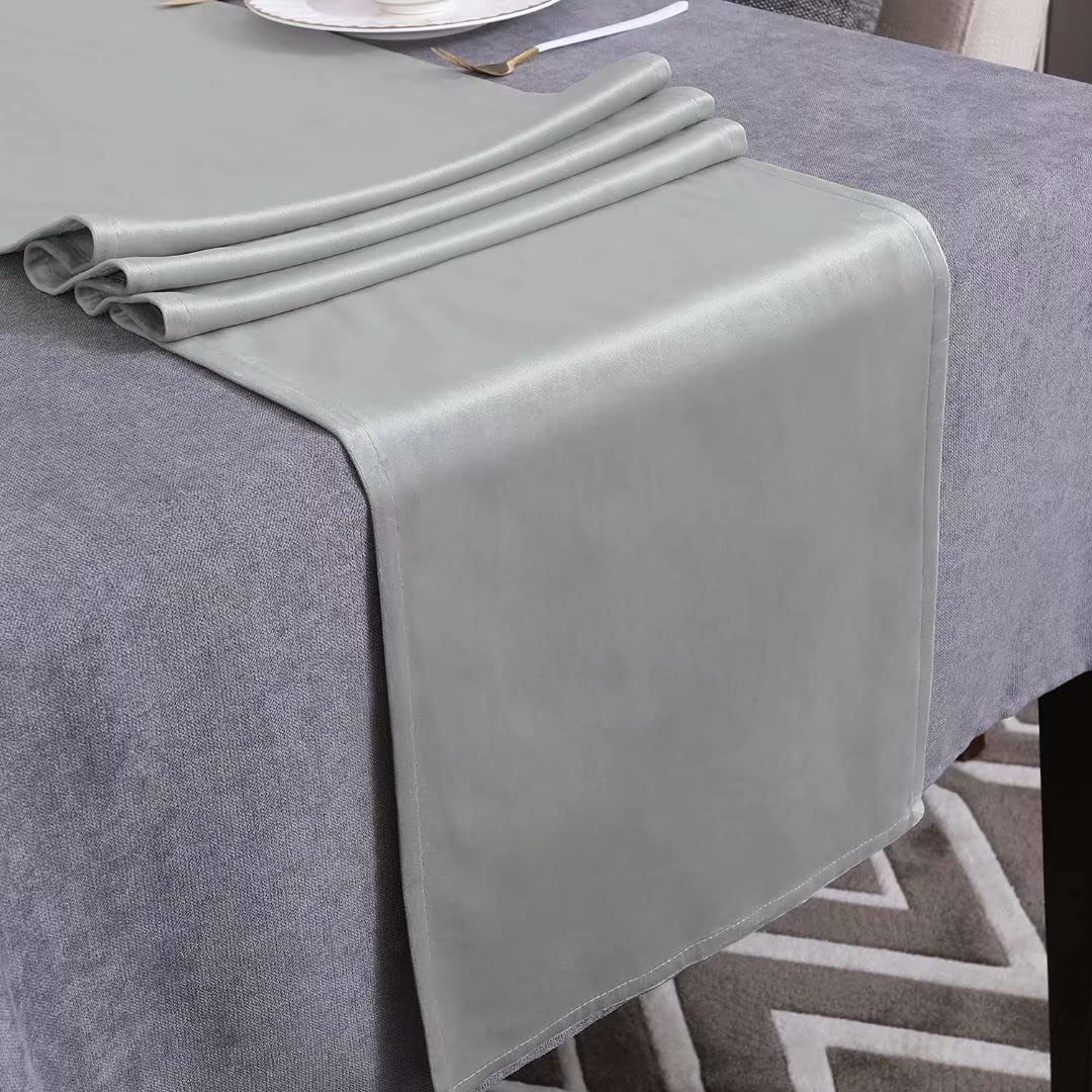 Luxury Velvet Table Runner Washable - 14x118 Inch Rustic Farmhouse Dining Table Scarf for Home Decor, Coffee & Buffet Tables - Silver Gray for Elegant Dinner Parties & Holiday Decorations