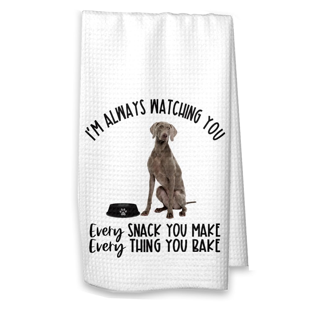 Personalized Weimaraner Dog Waffle Kitchen Towel - Funny Pet Lover Gift for Dog Mom or Dad, Unique Housewarming Hostess Gift, Cute Home Decor for Dog Owners - Perfect for Kitchen, Bathroom, or as a Thoughtful Present