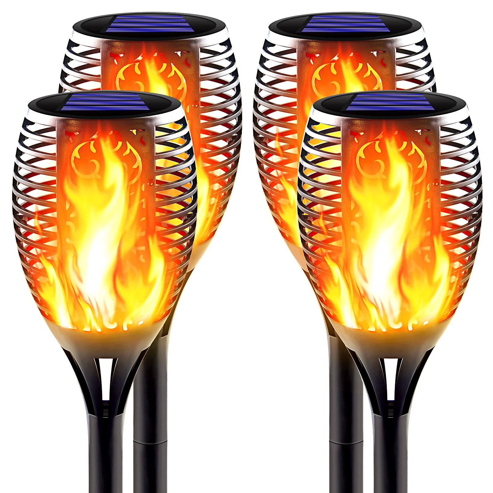 Upgraded Ultra-Bright Solar Torch Lights with Flickering Flame - Waterproof Outdoor Landscape Lighting for Garden, Yard, Pathway - Solar Powered Security Tiki Torches (4 Pack) - Perfect for Patio Decor, Backyard Parties & Nighttime Safety