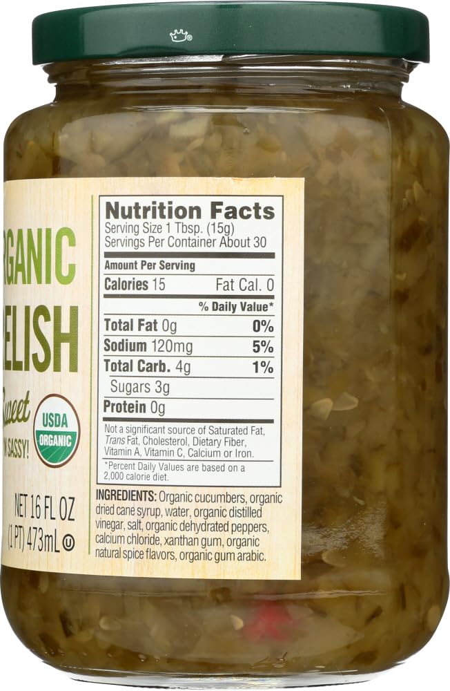 Organic Sweet Relish - Case of 12 (16 Oz Jars) - Premium Condiment for Hot Dogs, Burgers & Sandwiches - Gluten-Free & Non-GMO Pickle Relish
