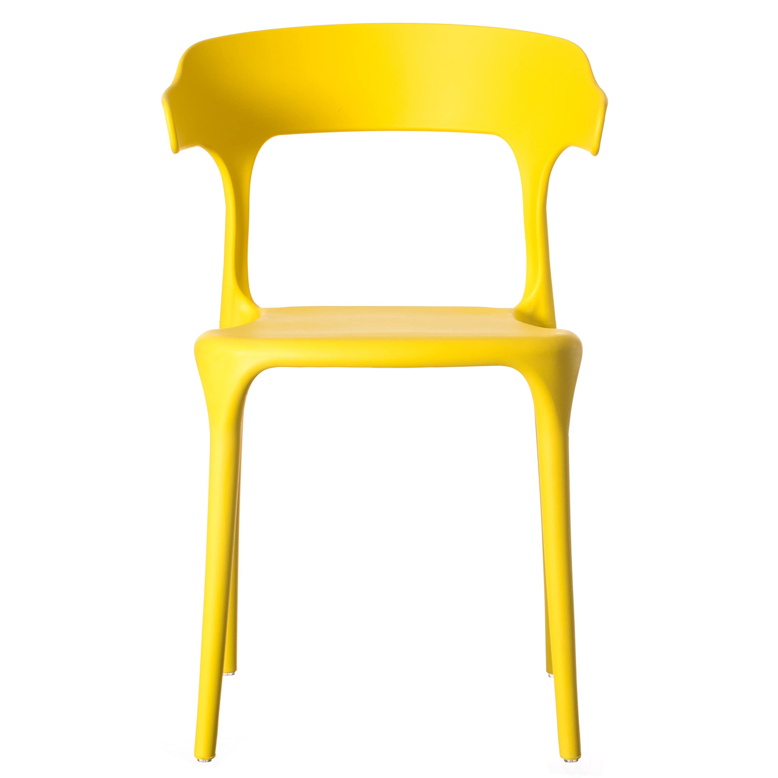 Fabulaxe Modern Plastic Outdoor Dining Chairs - Set of 2 Yellow U-Shaped Back Patio Chairs for Garden, Poolside, and Backyard Dining