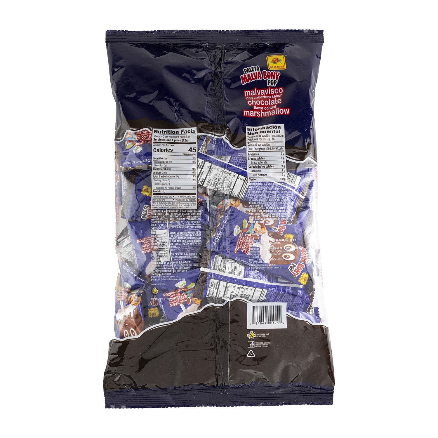 De La Rosa Paleta Malva Bony Pop Candy - 40ct Bag | Mexican Candy for Parties, Gifts & Snacking