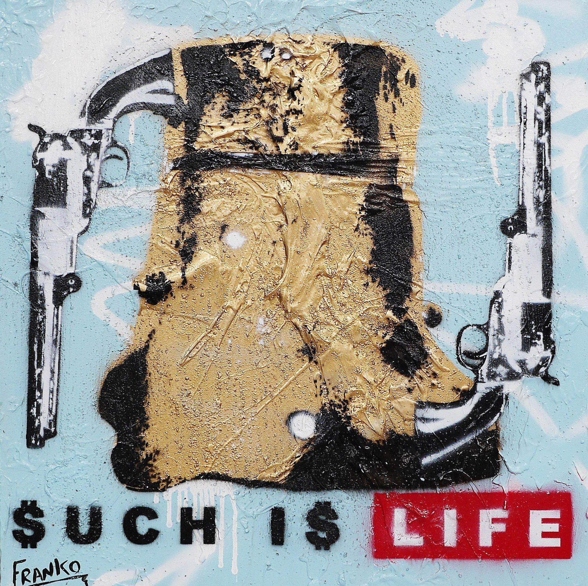 Life According To Ned 60cm x 60cm Blue Pop Art Canvas Painting - Modern Wall Decor for Living Room, Bedroom & Office