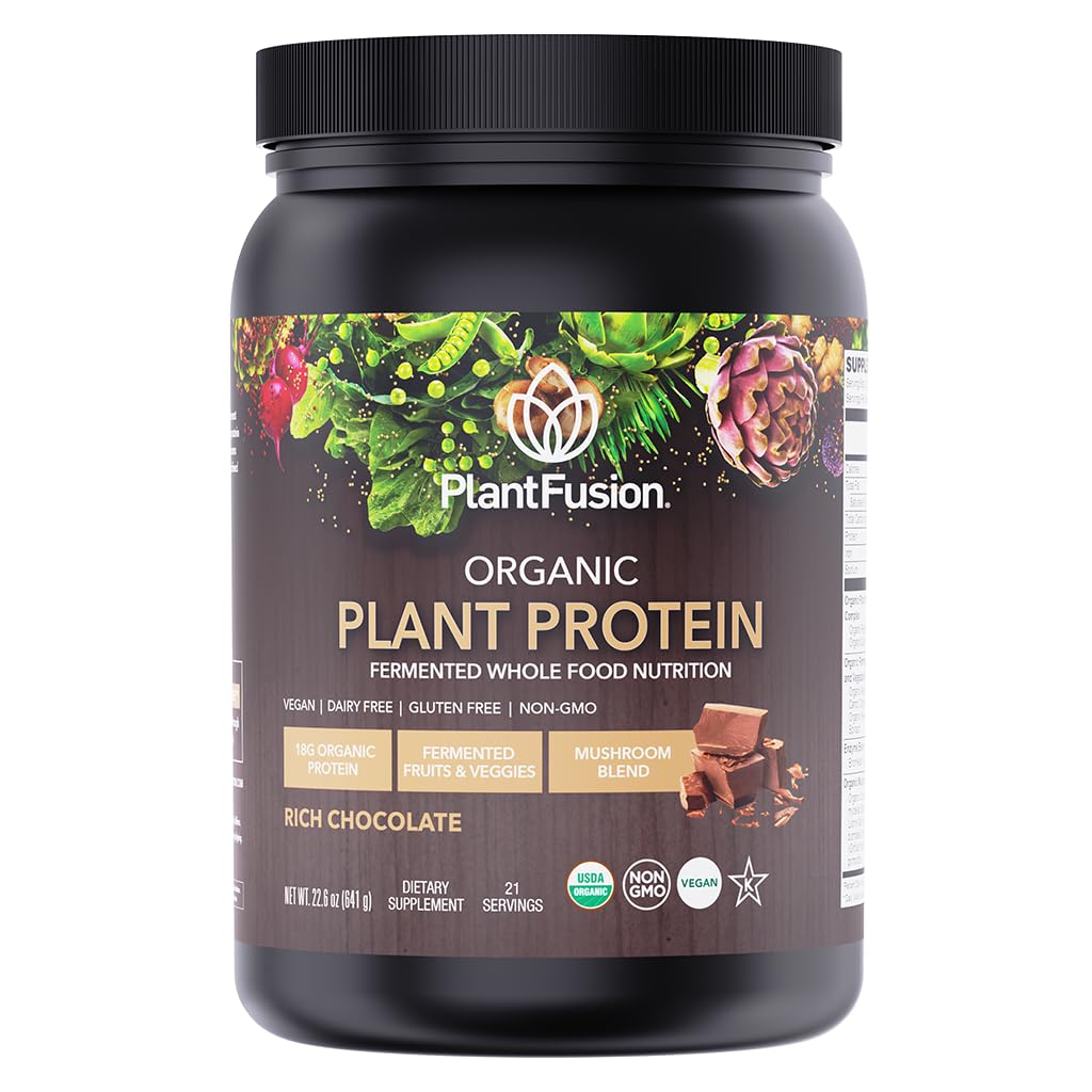 Organic Vegan Protein Powder - Plant-Based Protein with Superfoods, Enzymes & Probiotics - USDA Certified, Non-GMO, Gluten-Free - Chocolate Flavor (18.5 oz, 21 Servings) - Perfect for Post-Workout Recovery, Smoothies & Healthy Meal Replacement