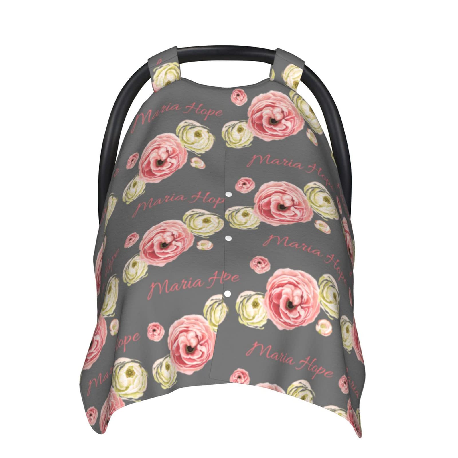 Custom Personalized Pink & Yellow Rose Baby Car Seat Canopy with Name - Floral Multi-Use Blanket for Girls, Minky Nursing & Breastfeeding Stroller Cover - 27.5