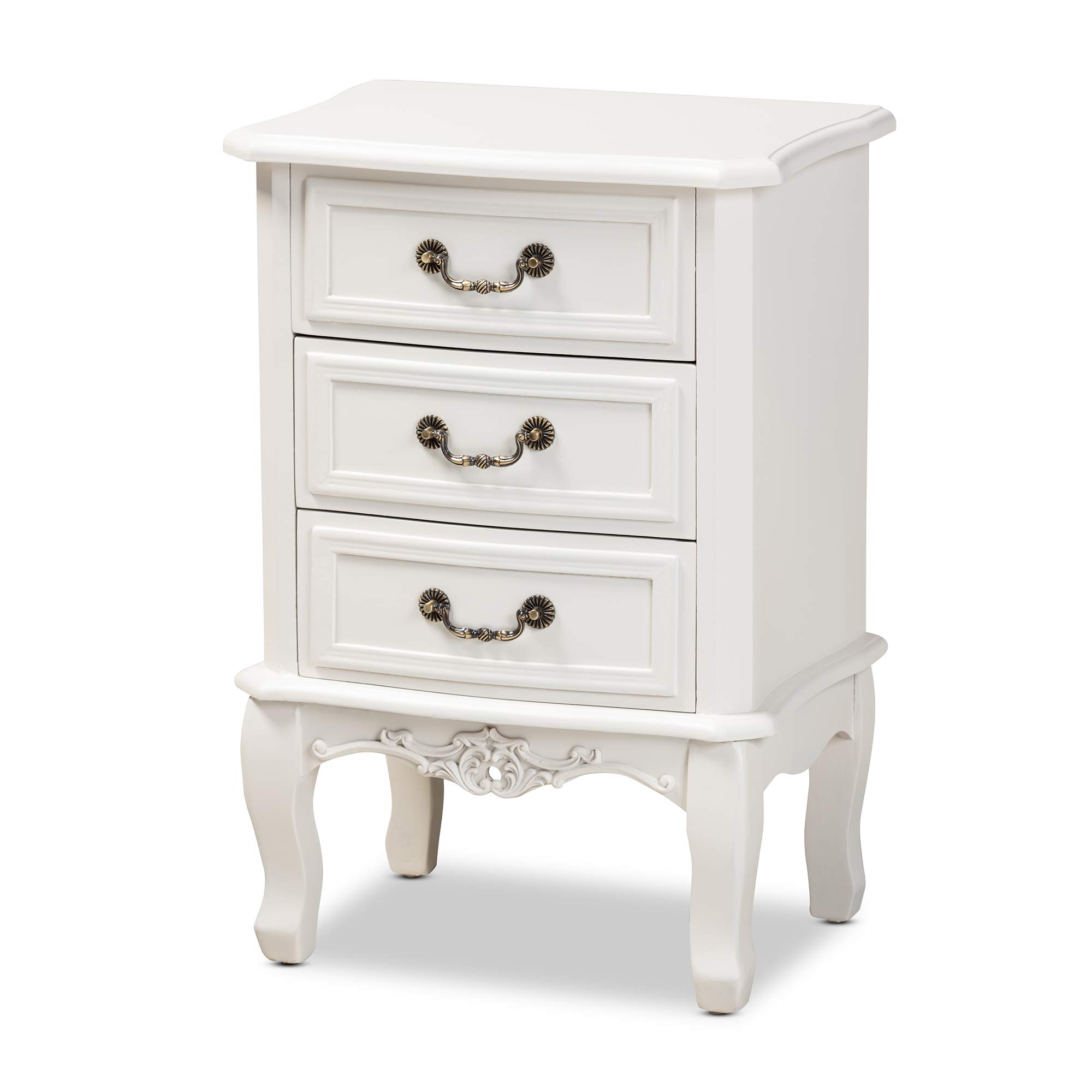 Baxton Studio Modern Nightstand with Brass Accents - White Bedside Table for Bedroom, Living Room & Guest Room - Stylish Storage Cabinet with Drawer & Shelf