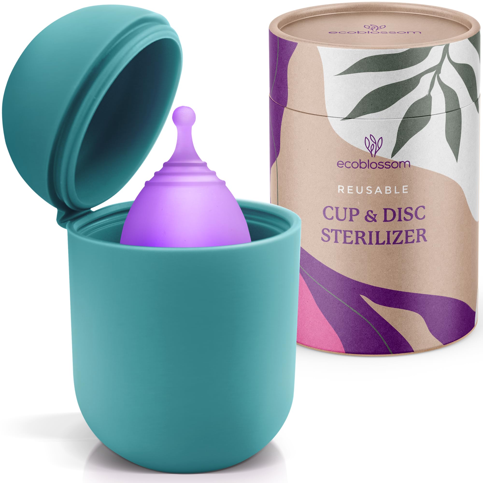 EcoBlossom Reusable Silicone Menstrual Cup Case & Sterilizer - Portable Microwave Steamer for Disc or Cup Cleaning - Hygienic Period Care Solution (Cyan) | Perfect for Travel, Home Use & On-the-Go Sanitization