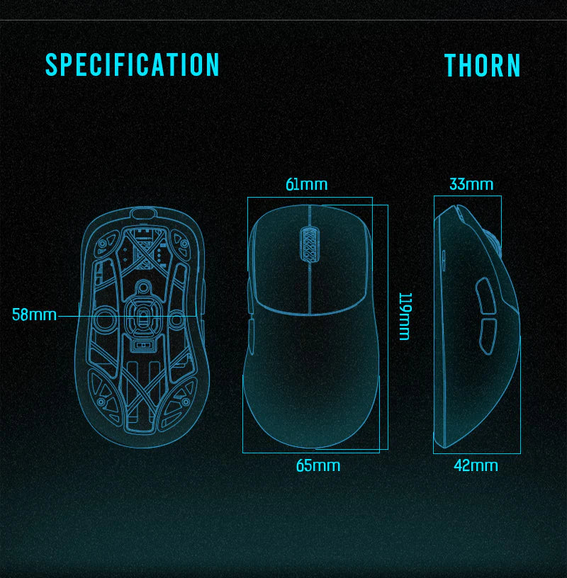 Lamzu Thorn Wireless Gaming Mouse - Lightweight Ergonomic Design, 16000 DPI, RGB Lighting - Perfect for FPS, MOBA, and Esports Gaming (White)