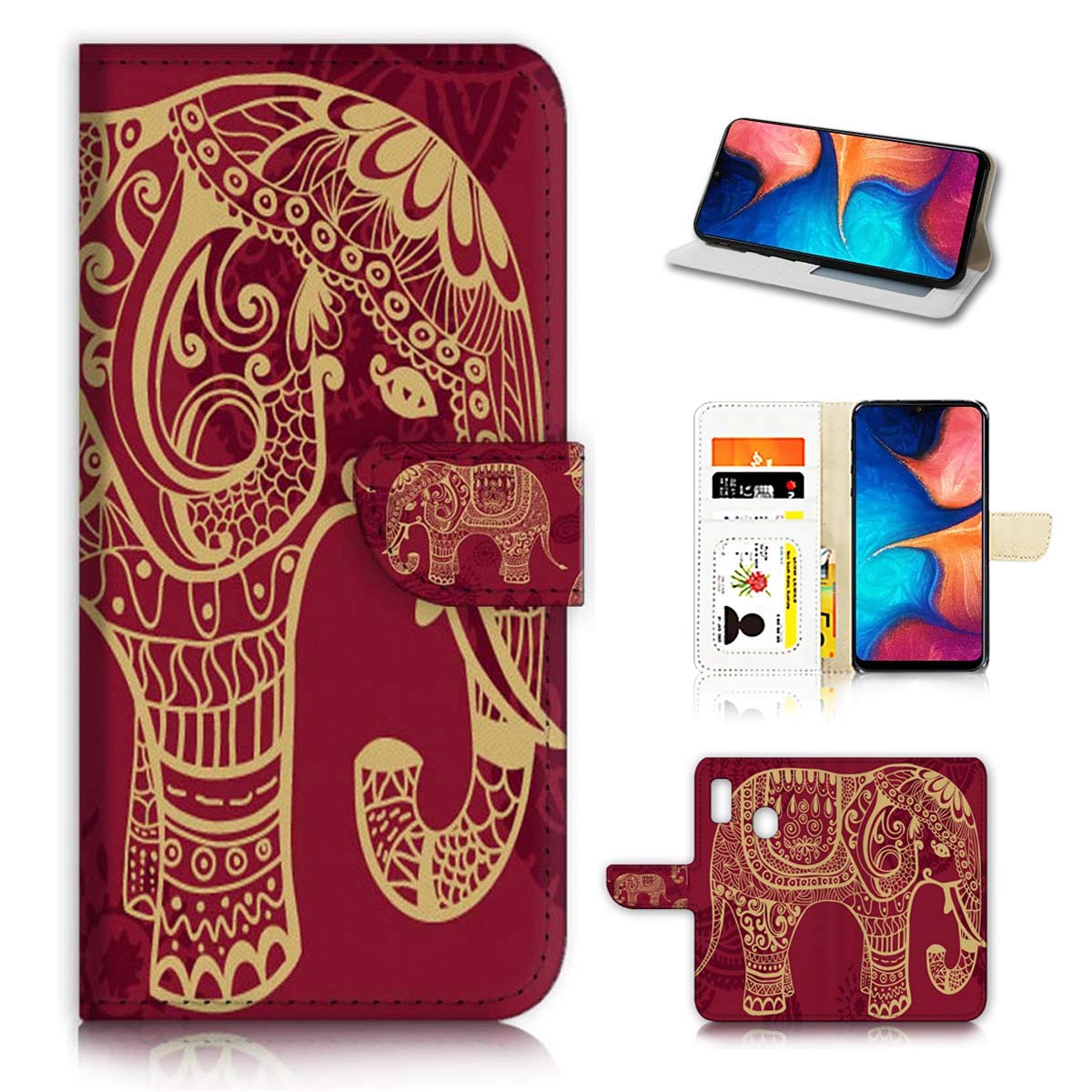 Premium Flip Wallet Phone Case for Samsung Galaxy A20 & A30 - A21111 Art Elephant Design | Slim Protective Cover with Card Slots | Perfect for Work, Travel & Daily Use