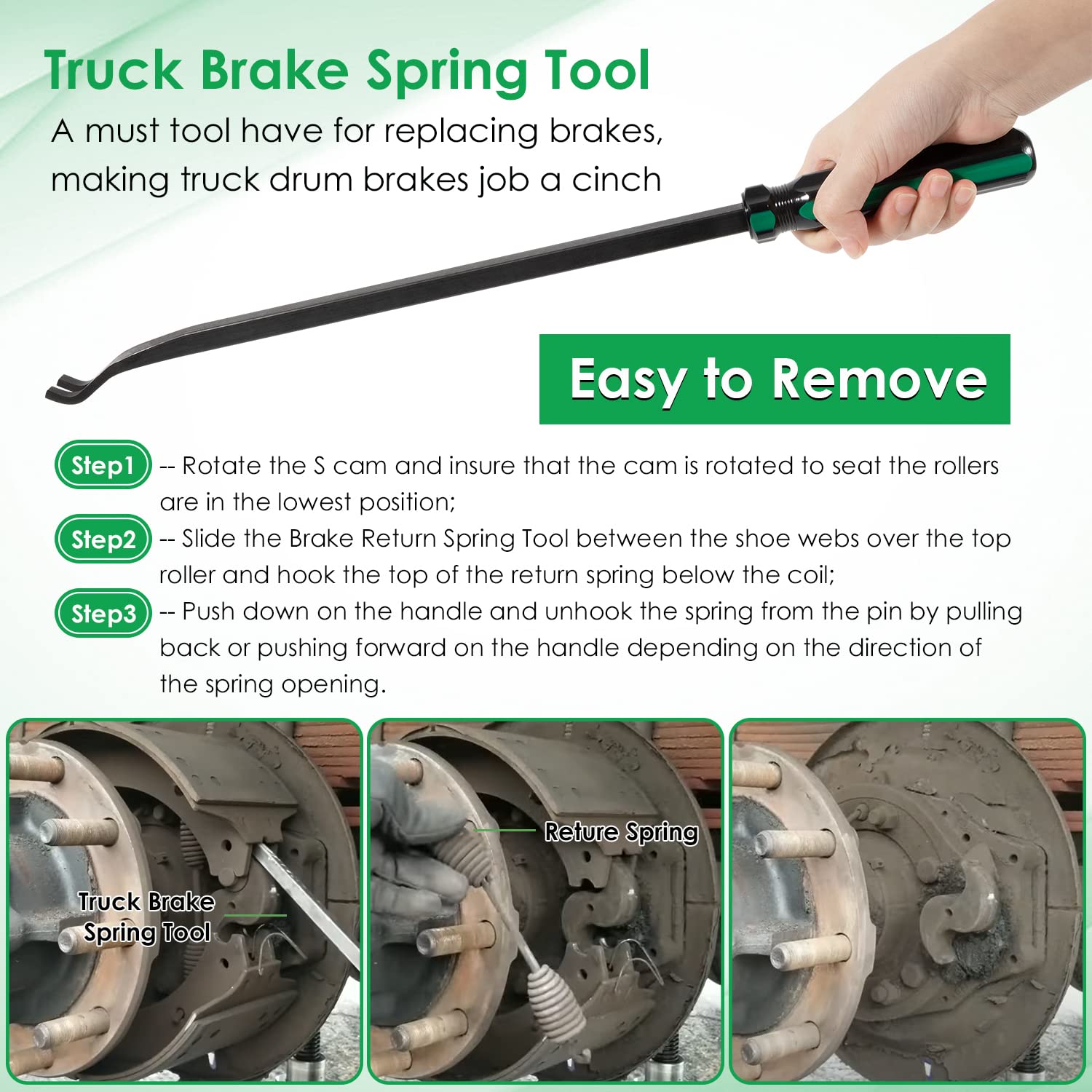 Heavy Duty Brake Return Spring Tool for Large Trucks & Trailers with Air Brakes - S Cam Compatible Spring Tech Tool for Installing & Removing Return Springs on Commercial Vehicles | Ideal for Fleet Maintenance & Roadside Repairs