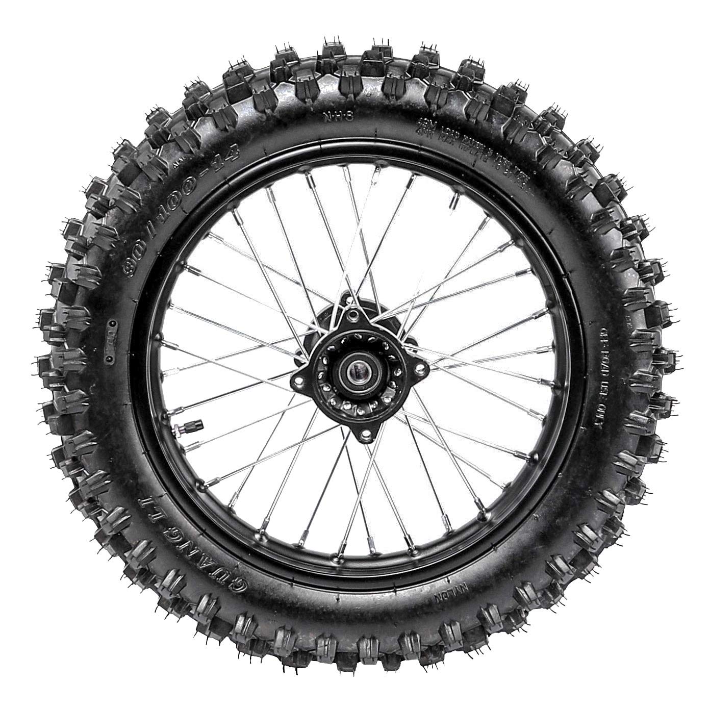90/100-14 (3.5-14) Rear Wheel Tire & 1.85x14 Rim Inner Tube with 15mm Bearing Assembly for Dirt Pit Bike - Perfect for Off-Road Racing, Trail Riding & Motocross Adventures