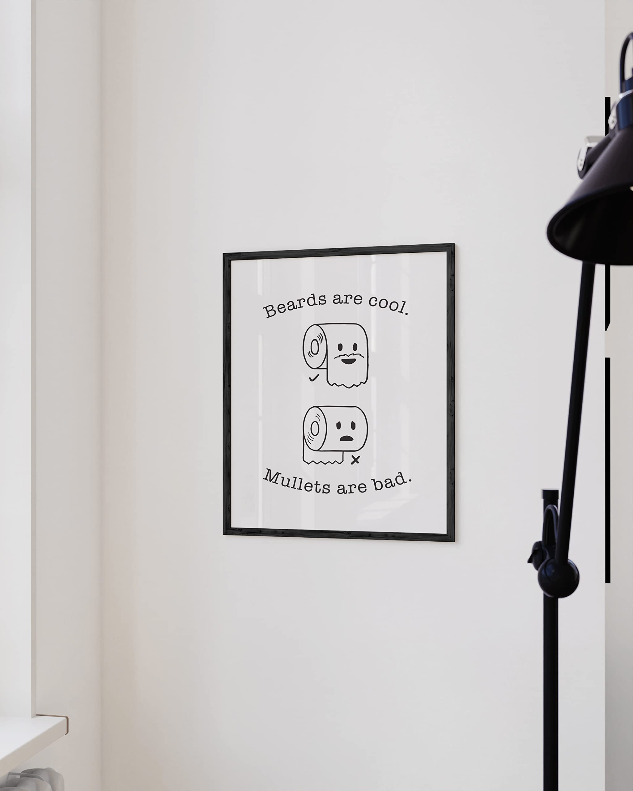 Funny Bathroom Wall Art - HAUS AND HUES Humorous Bathroom Signs & Prints | Black Framed 12x16 Bathroom Decor with Beard/Mullet Design - Perfect for Powder Rooms, Guest Baths & Man Cave Decor