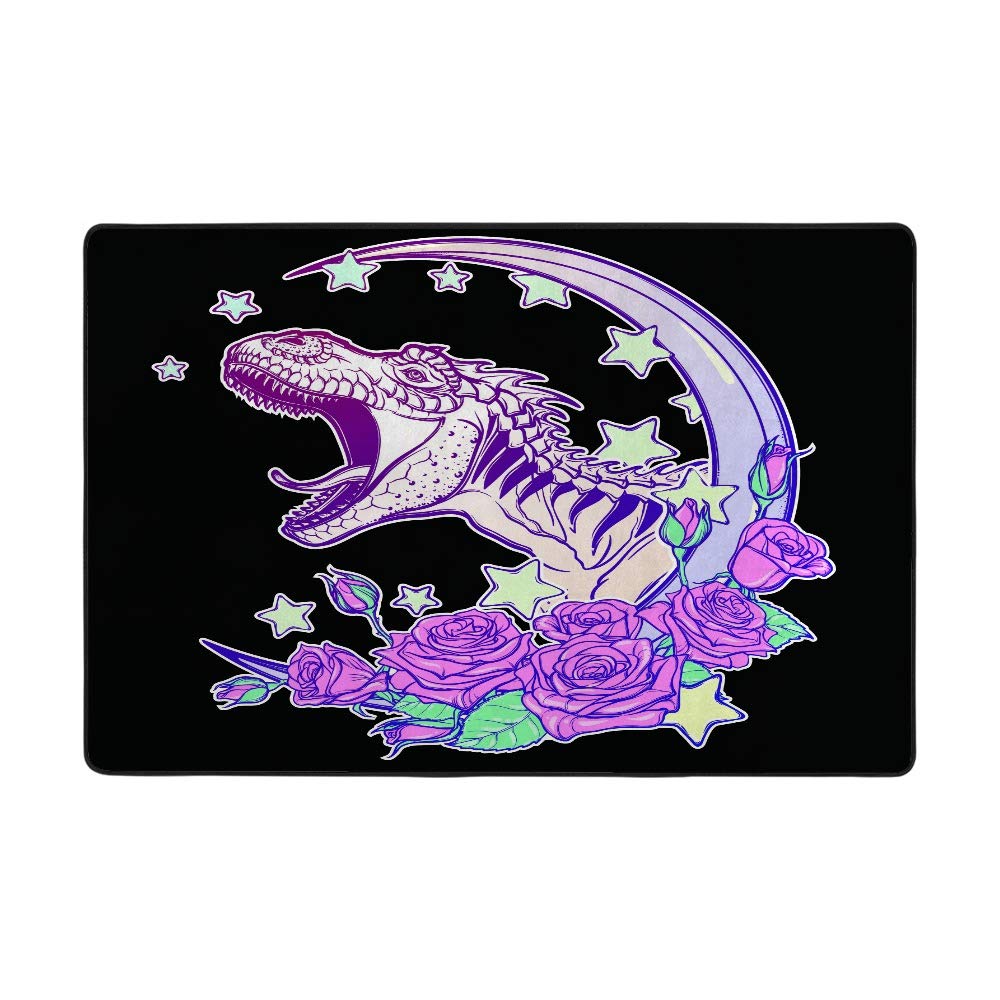 Washable Large Area Rug for Living Room & Bedroom - Soft Coral Thick Roaring Tyrannosaurus Moon Roses Pastel Goth Design | Modern Dinosaur Themed Rug for Kids Room, Nursery, or Gothic Home Decor