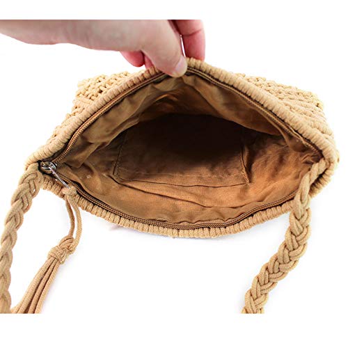 Van Caro Handwoven Cotton Straw Shoulder Bag - Bohemian Crochet Tassel Beach Purse for Women | Perfect for Summer Outings, Vacations & Boho Fashion Accessories