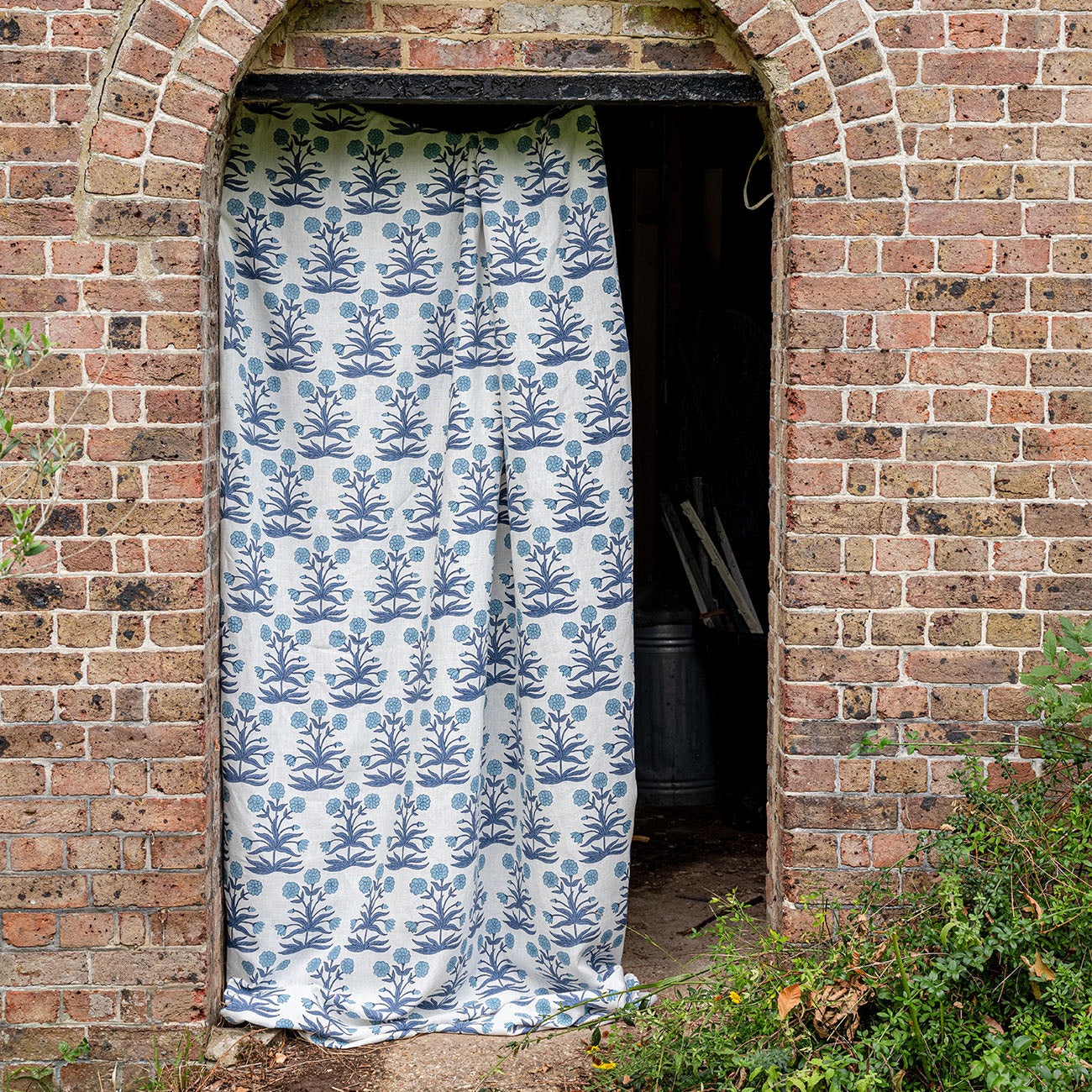 Handmade Mughal Block Printed Linen Fabric - Sky Indigo Blue - Premium Cotton Linen Blend for Boho Home Decor, Dresses & DIY Crafts
