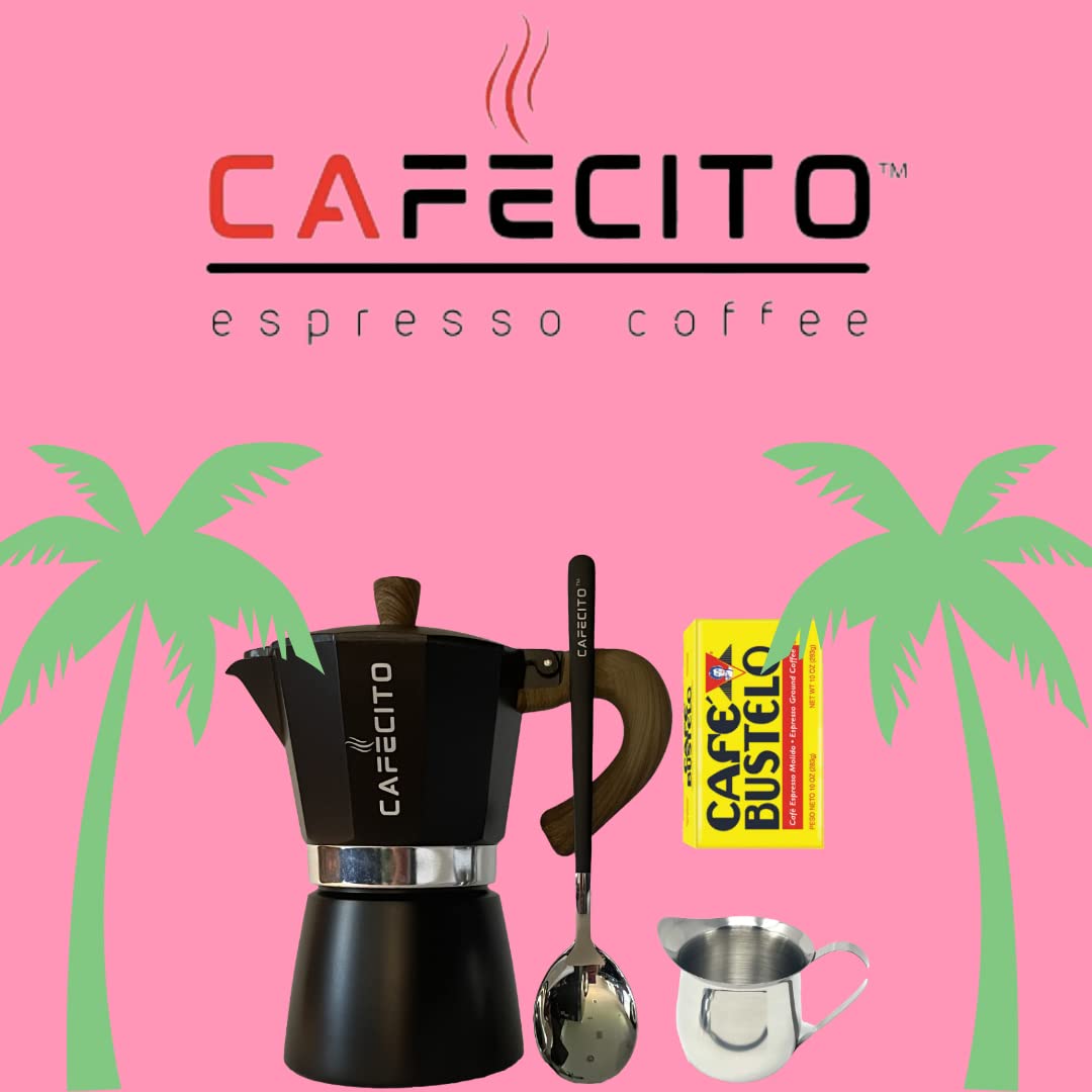 Cuban Coffee Starter Kit - 6 Cup Moka Pot Stovetop Espresso Maker with Anti-Splash Valve | Authentic Cafecito & Cafetera Cubana Set | Perfect for Home Brewing, Camping & Gifts