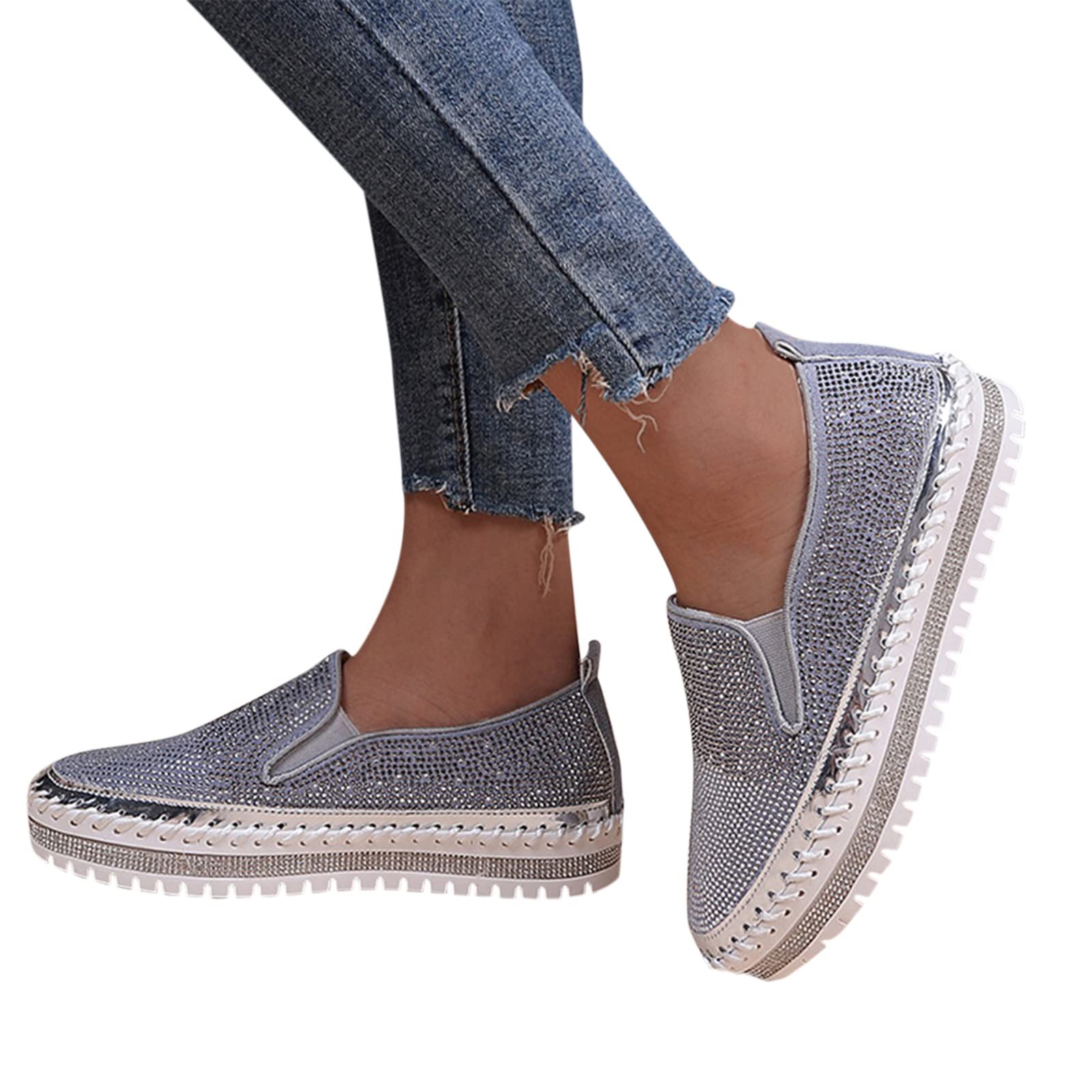 **Women's Lightweight Running & Walking Shoes with Crystal Sequins - Flat Platform Sneakers for Women - Comfortable Pumps & Flats for Casual Wear, Workout, and Daily Activities**