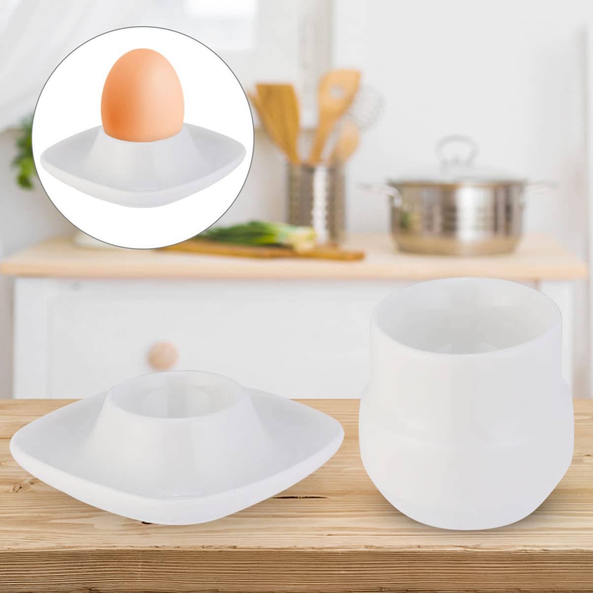 Hemoton 2-Pack Ceramic Egg Cups - Elegant Egg Holders for Soft-Boiled Eggs, Practical Kitchen Tools for Breakfast, Dining & Home Decor (White) | Perfect for Easter, Brunch & Stylish Table Settings