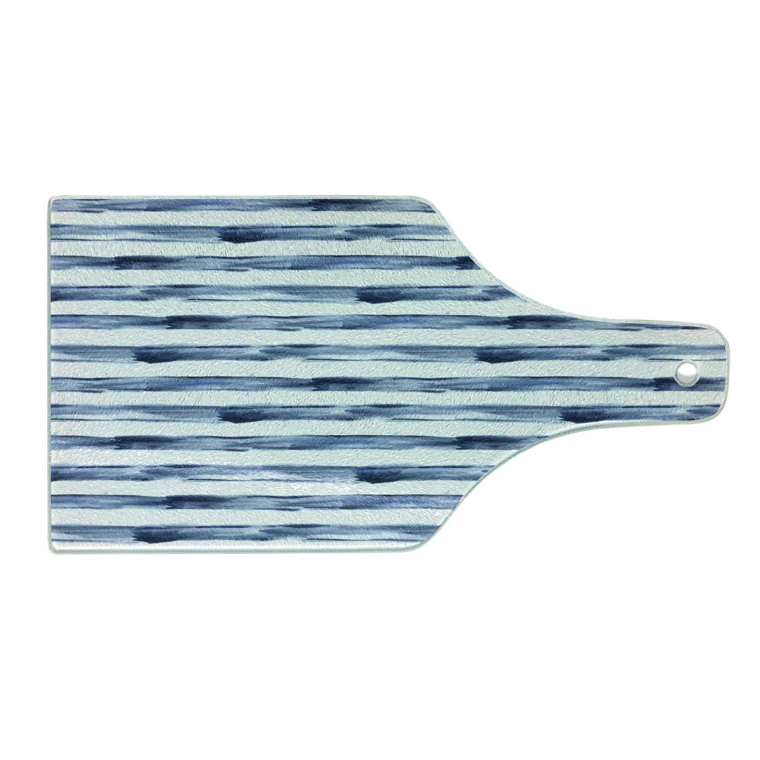 Ambesonne Harbour Stripe Tempered Glass Cutting Board - Watercolor Paintbrush Stripes with Sea Marine Life Design - Decorative Serving Board for Cheese, Charcuterie & Wine - Night Blue & White Wine Bottle Shape - Perfect for Kitchen, Dining & Gift Giving