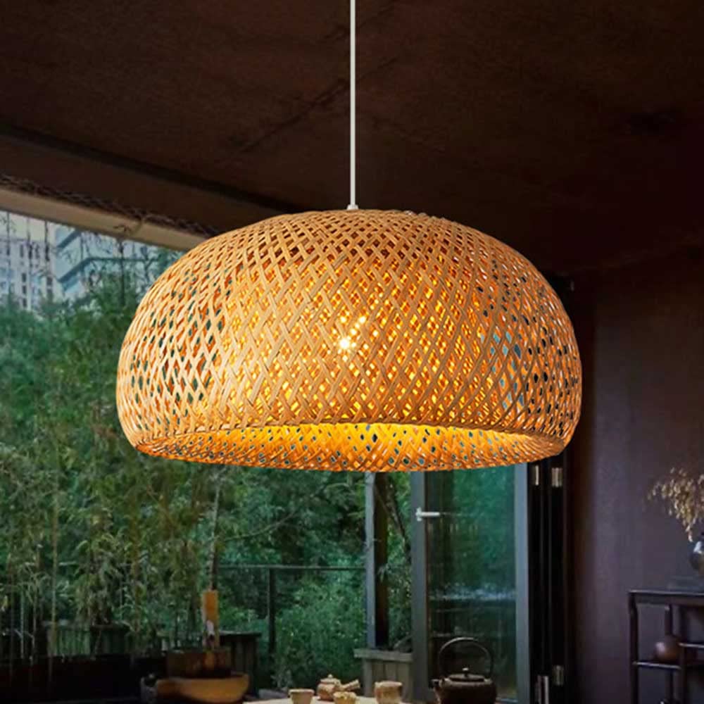 Vintage 1-Light Farmhouse Dome Chandelier - Industrial Rattan Ceiling Light Fixture for Restaurant, Bar, Teahouse & Dining Room | Perfect for Rustic, Retro & Boho Decor
