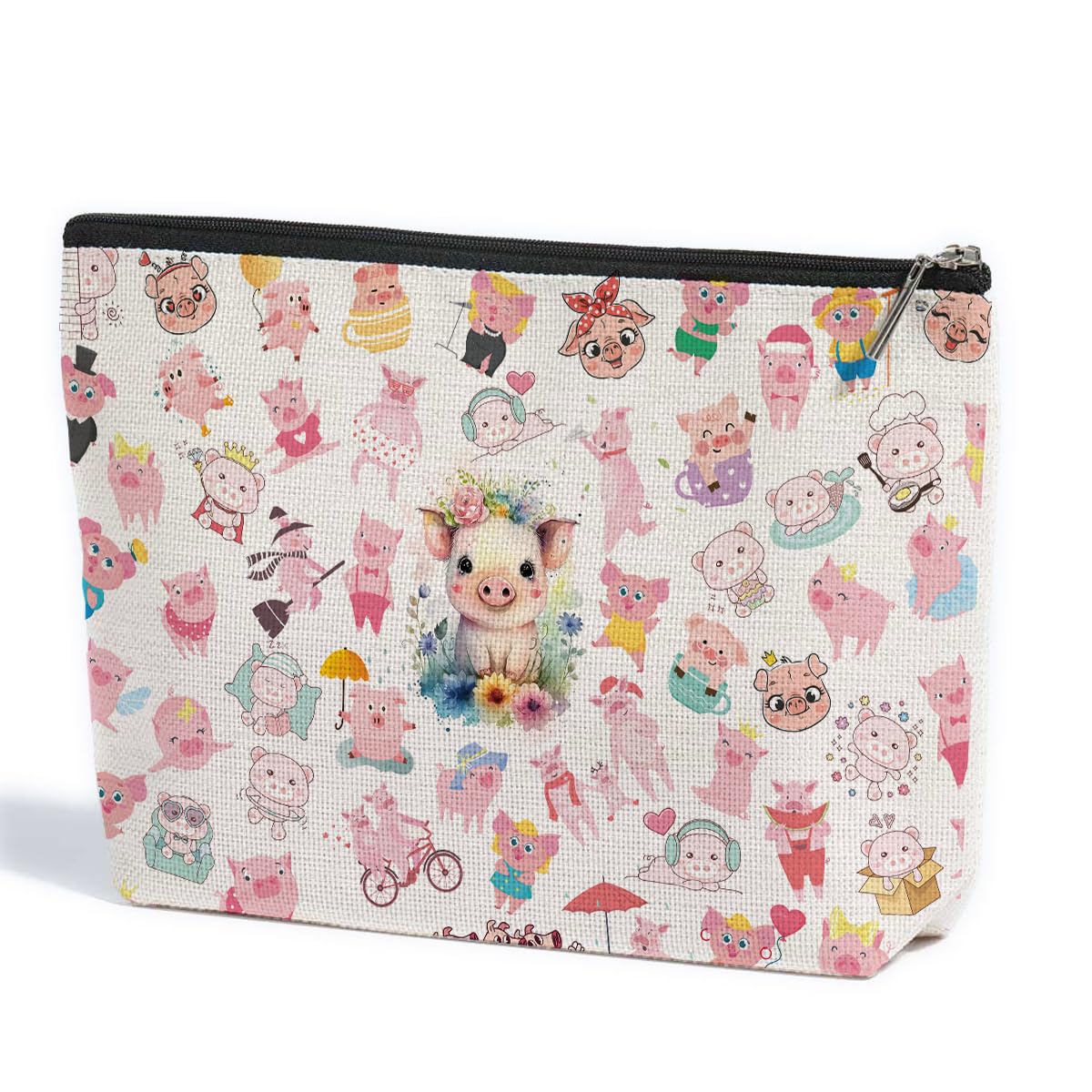 Zhamen Pig Makeup Bag - Cute Piggy Cosmetic Bag for Women, Girls, Teens | Perfect Gift for Her, Daughter, Sister, Girlfriend, BFF | Farm Animal Lovers Gift for Birthday, Graduation, Mother's Day, Nurse Day | Great for Travel, School, Work & Daily Makeup Storage
