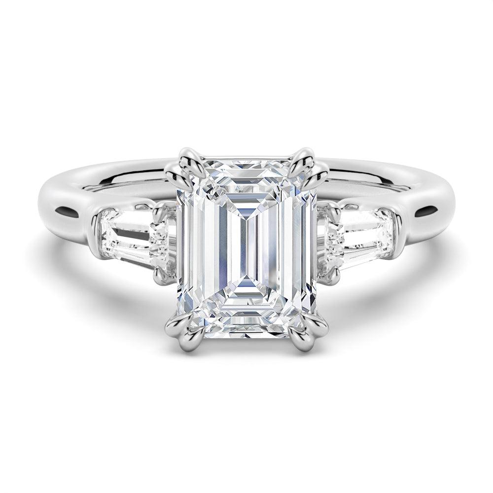 Emerald Cut Moissanite Engagement Ring 2.5ct with Tapered Baguette Side Stones - 14K White Gold Wedding Band for Women, Perfect for Proposals, Anniversaries & Bridal Jewelry