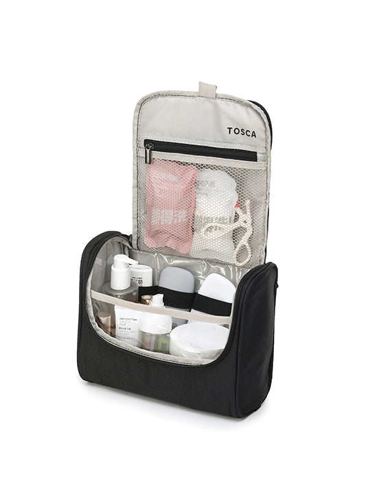 Tosca SO LITE Hanging Wetpack - Lightweight Black Travel Makeup Bag for Women | Perfect for Gym, Beach & On-the-Go Cosmetics Organization