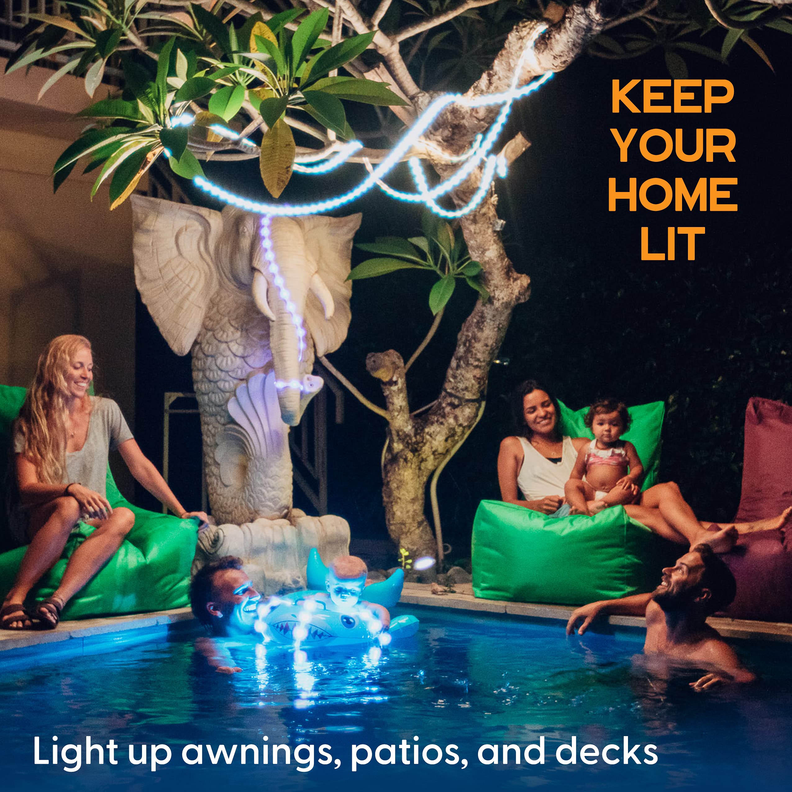 Power Practical Luminoodle Basecamp - 20 ft LED Outdoor String Lights - 12V Color Changing Lighting Strip with Remote - Waterproof Light Rope up to 1000 Lumens - Perfect for Boats, RV, Camping, Patio, Backyard, and Outdoor Parties