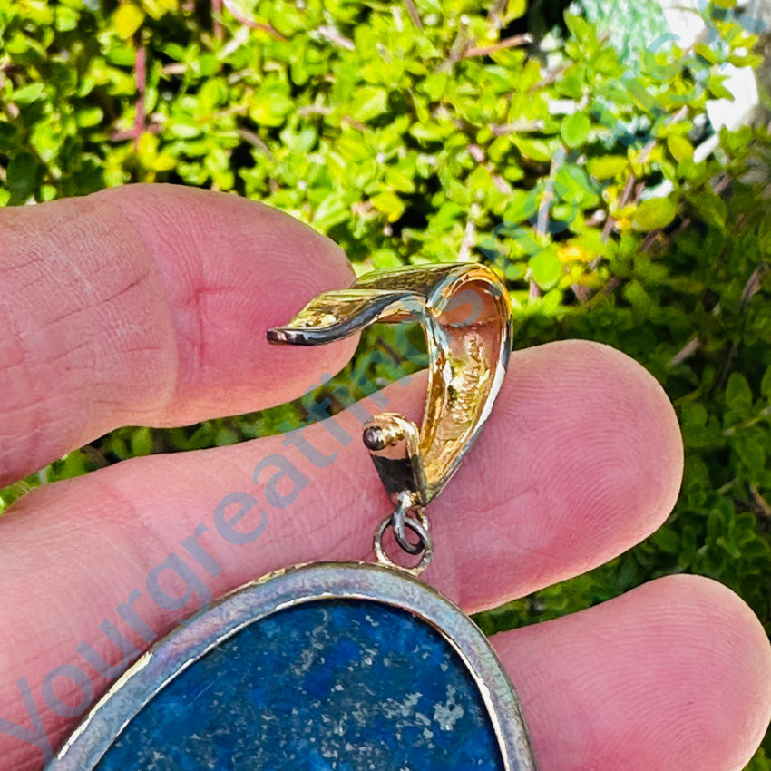 Tarnished Sterling Silver Large Lapis Lazuli Enhancer Pendant - Elegant Jewelry for Necklace & Chain - Perfect for Boho, Vintage & Spiritual Fashion
