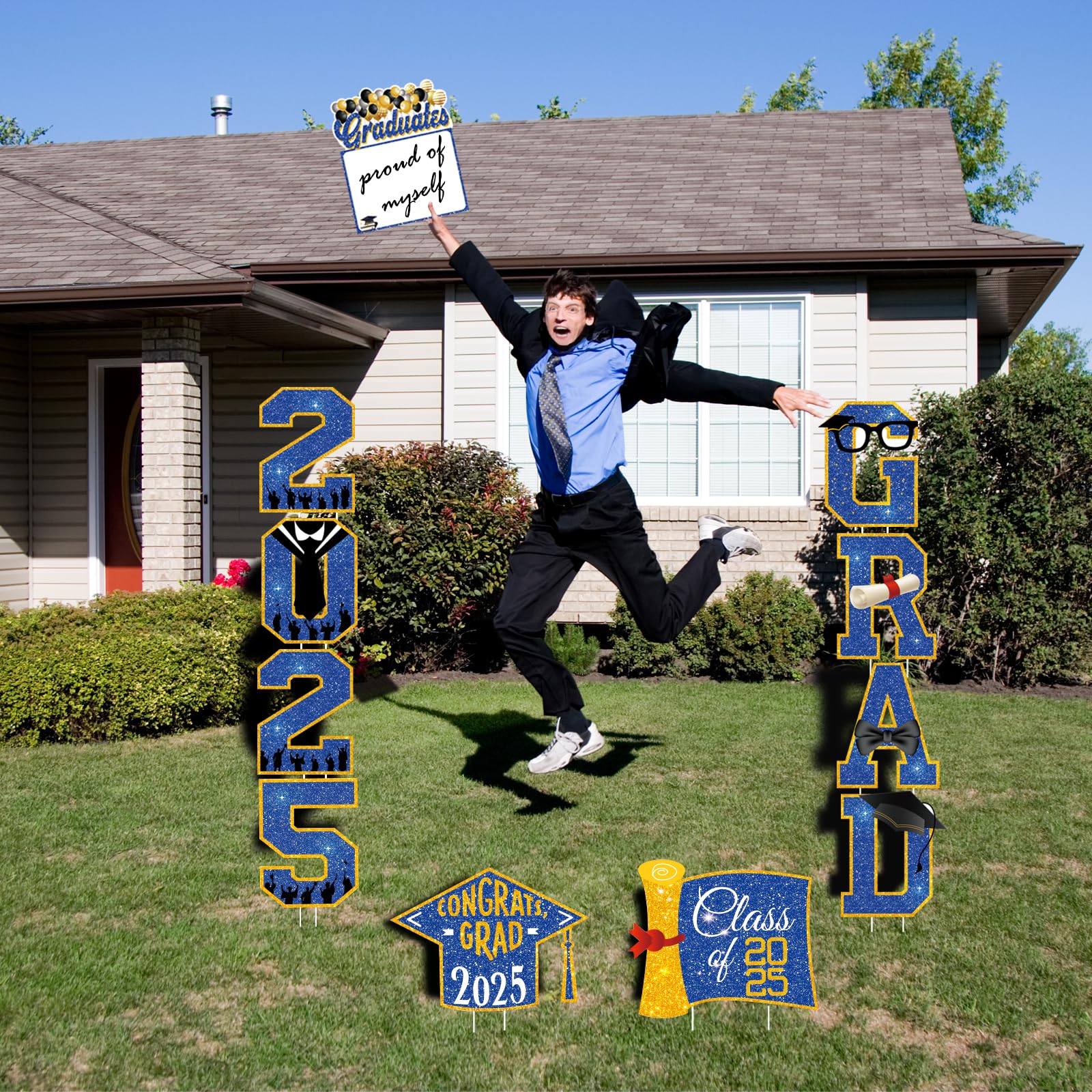2025 Graduation Yard Signs - 11pcs Blue and Gold Graduation Party Decorations with Stakes, Outdoor Graduation Party Supplies, Class of 2025 Yard Decor - Perfect for Backyard Celebrations, School Events & Graduation Photo Backdrops