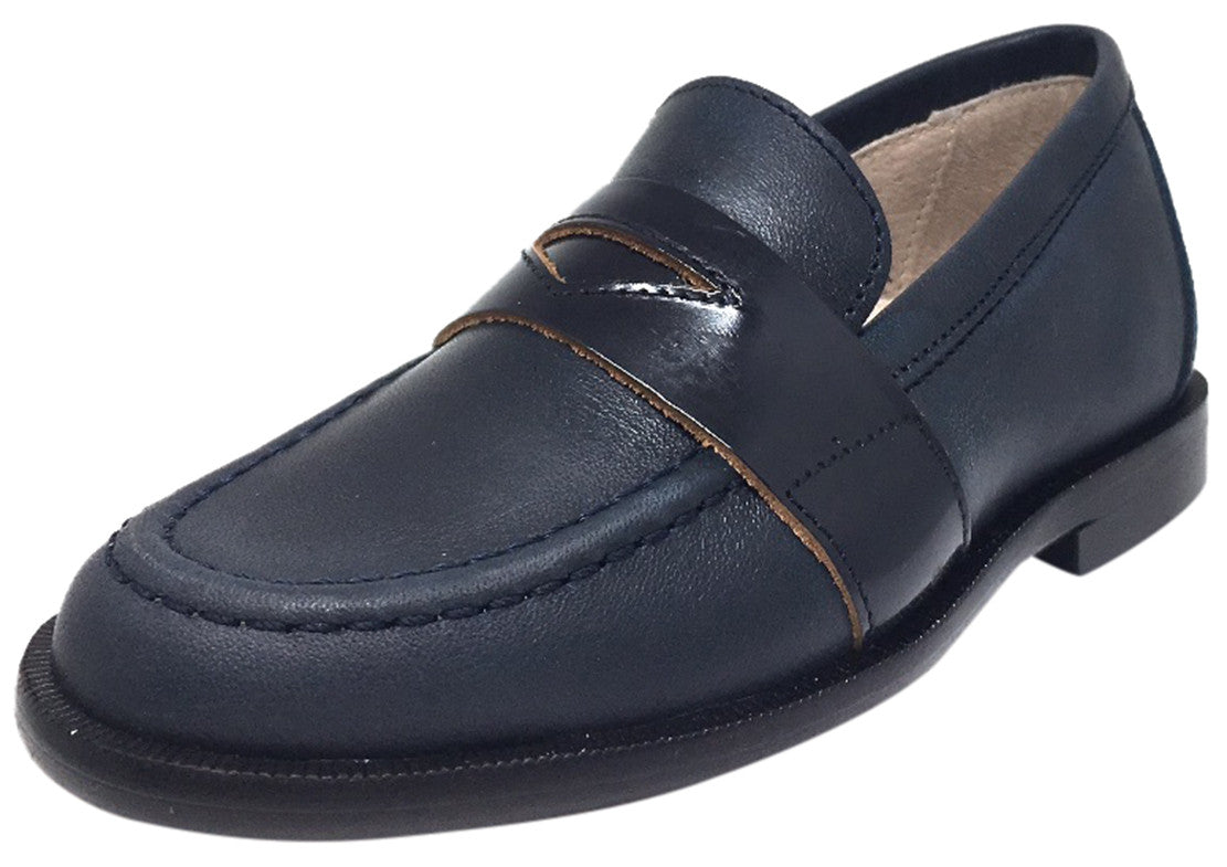 Hoo Shoes Boys Leather Slip-On Loafers - Navy & Black Smooth Leather Oxford Shoes for School, Casual Wear & Dress Occasions