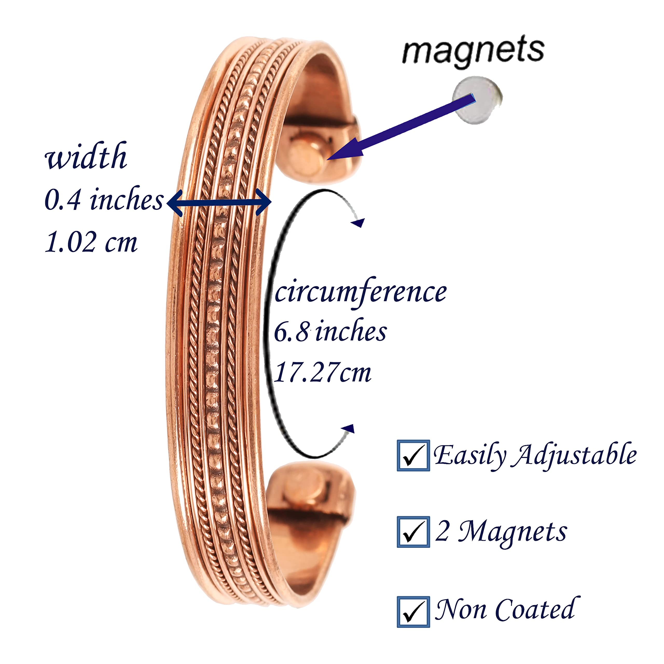 Hand-Forged Solid Copper Magnetic Bracelet - Tibetan Minimalist Elegance in Natural Copper Tone - Perfect for Meditation, Yoga & Wellness Jewelry
