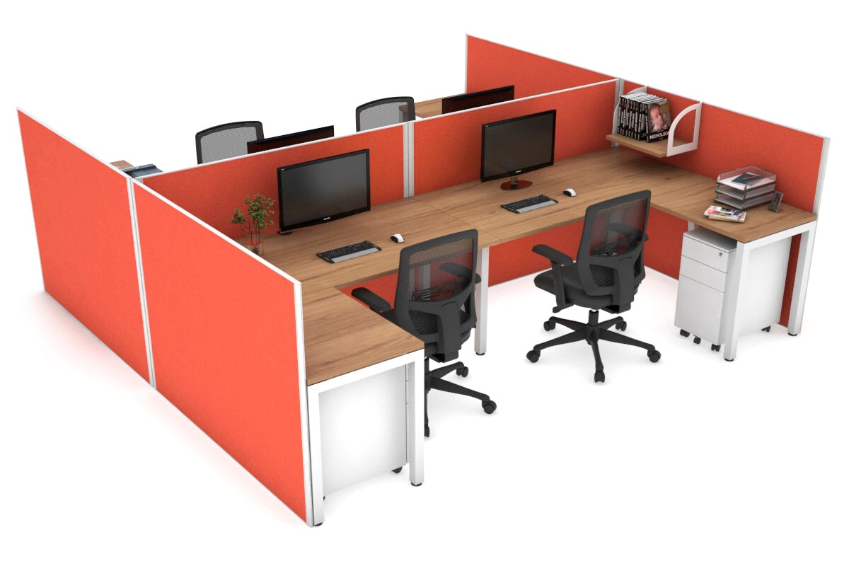 Quadro Square Legs 4-Person Corner Workstation - H Configuration White Frame (1800L x 1800W with Cable Management) - Perfect for Office, Conference Room & Collaborative Workspaces
