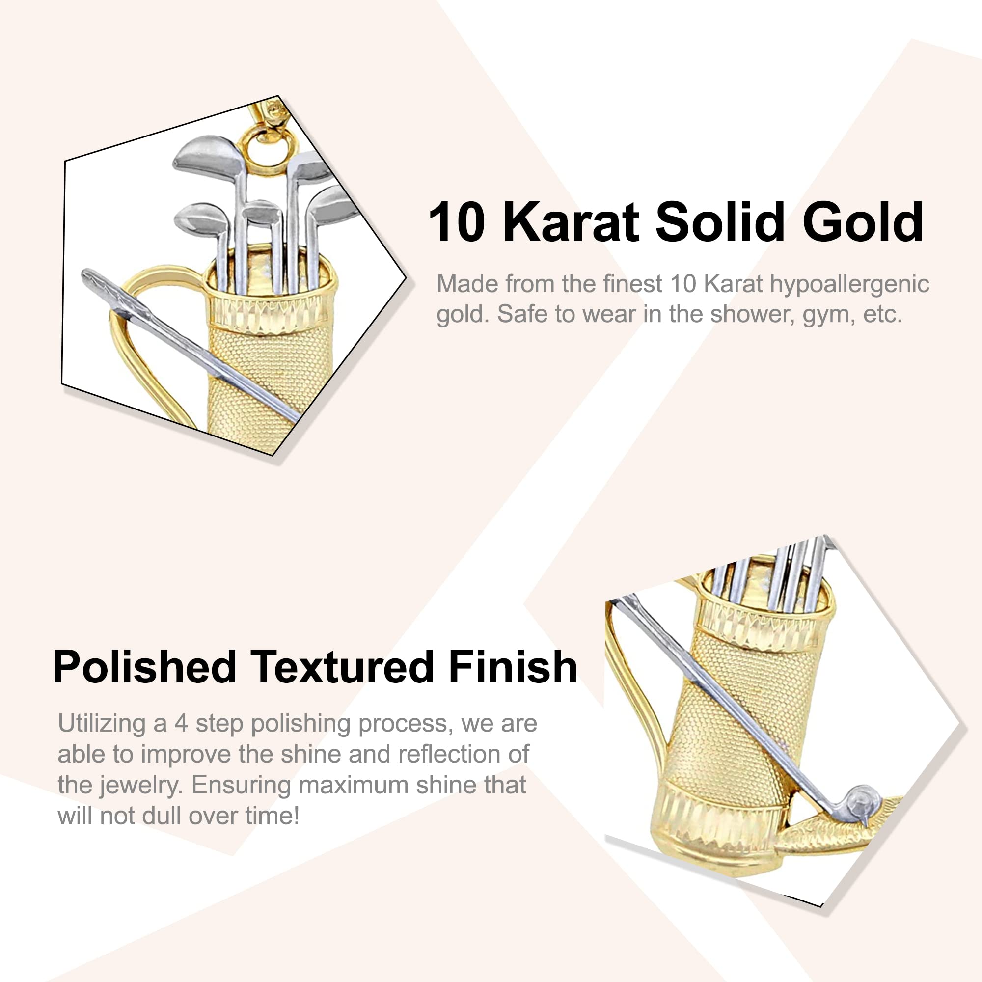 10K Gold Golf Charm Pendant - Elegant Golf Jewelry for Men & Women - Perfect Golf Tournament Trophy Gift for League Players (Great for Golf Outings, Awards & Special Occasions)