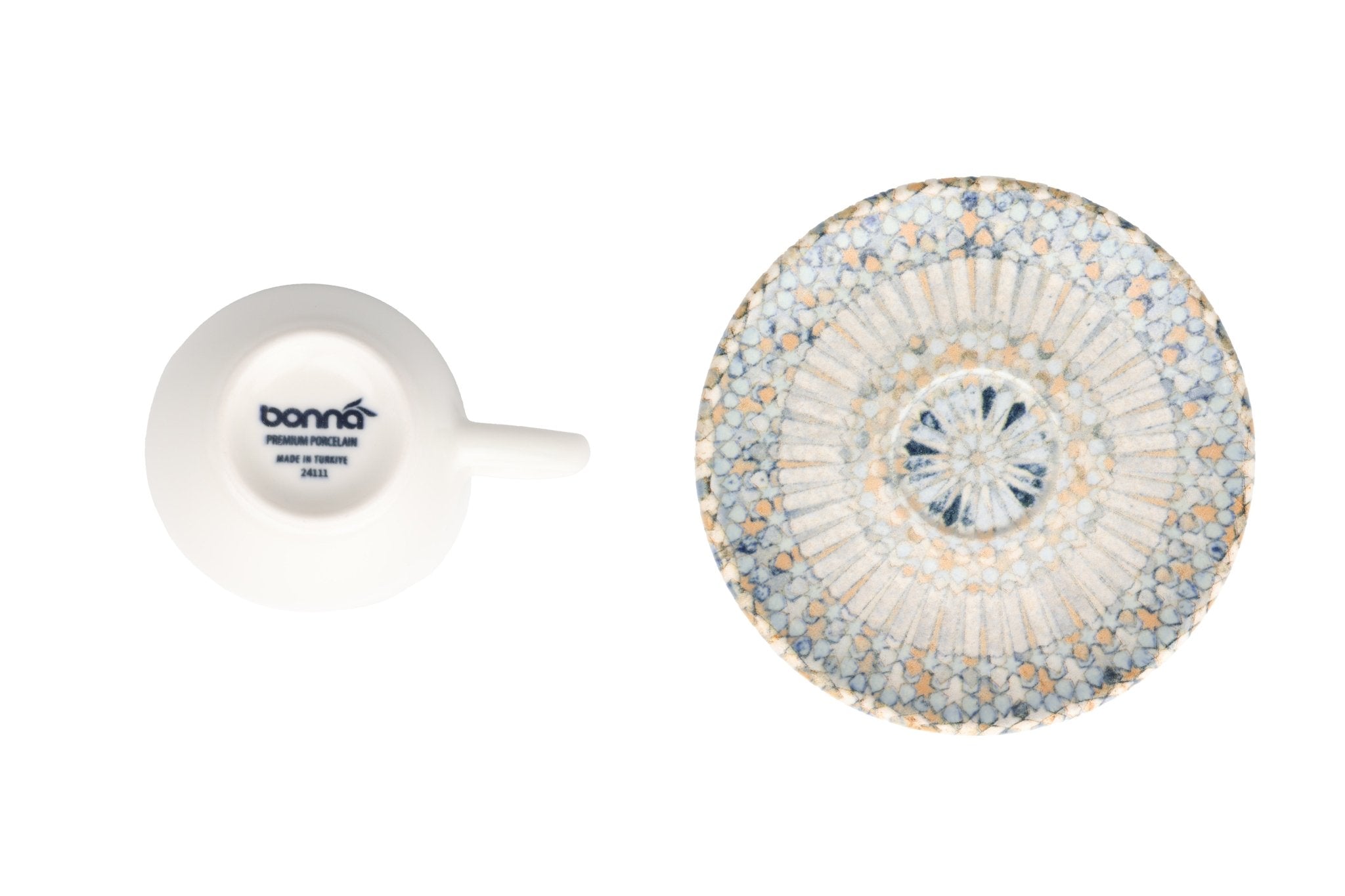 Luca Mosaic Espresso Cup and Saucer Set - 80cc Ceramic Coffee Cups (Set of 6) - Perfect for Home, Cafe, and Office Use