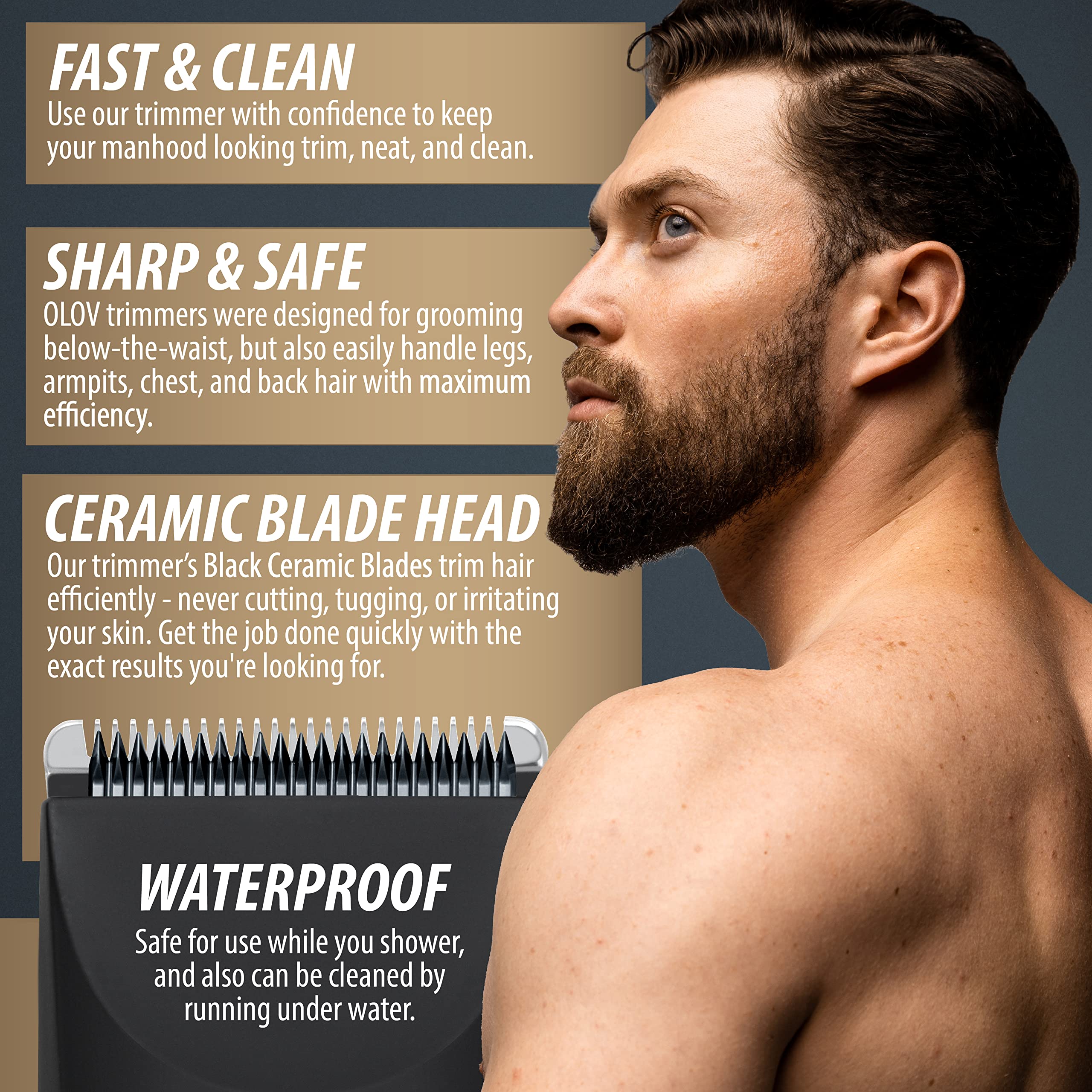 OLOV Electric Body Hair Trimmer for Men & Women - Waterproof Wet/Dry Groin & Bikini Trimmer with Replaceable Ceramic Blades, USB Rechargeable - Perfect for Travel, Gym & Personal Hygiene Care