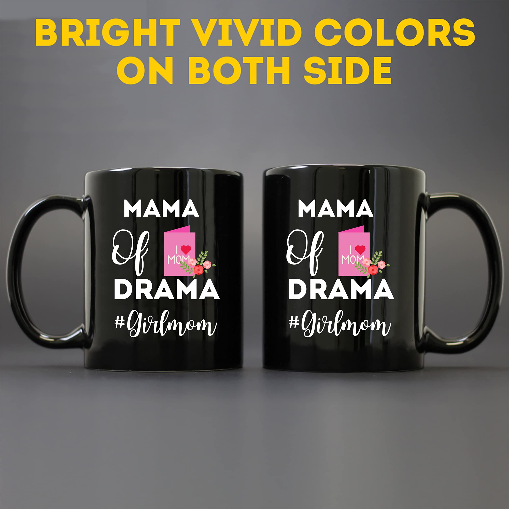 11Oz Black Coffee Mug for Mom - Funny 'Mama of Drama Girl' Mother's Day Gift - Ceramic Tea Cup with Handle - Perfect for Coffee, Tea, Hot Chocolate & Office/Home Use