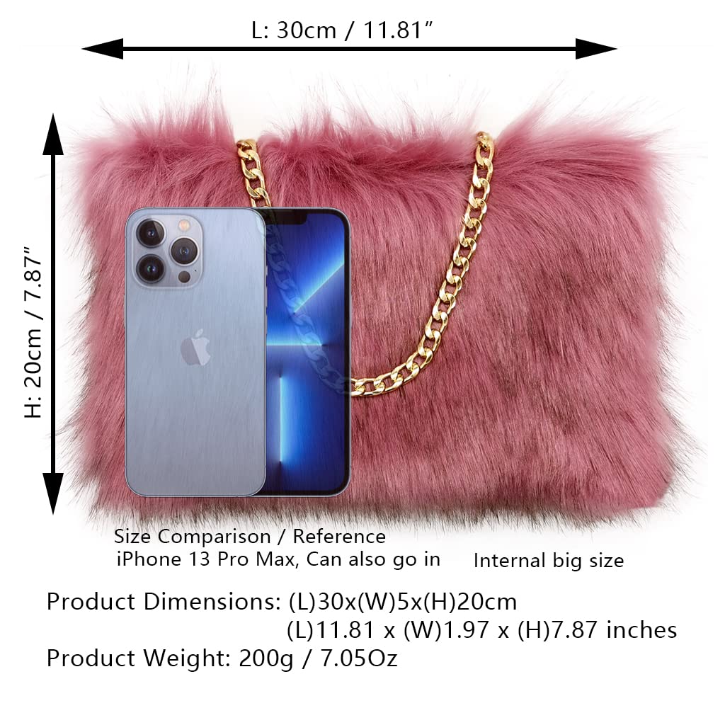 Luxury Faux Fox Fur Handbag for Women - Elegant Fuzzy Evening Purse with Alloy Shoulder Strap - Perfect for Parties, Weddings & Night Out
