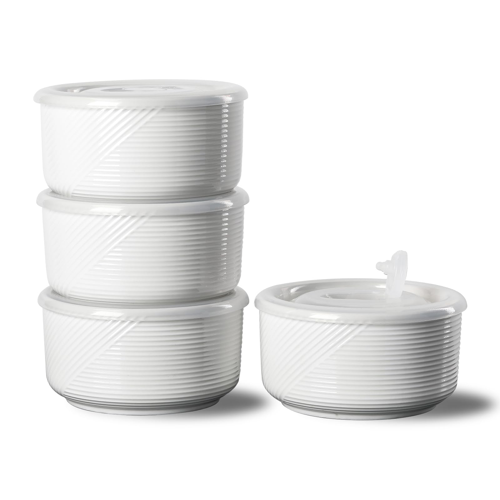20 oz Ceramic Bowls with Lids - Microwave & Dishwasher Safe Food Storage Containers for Soup, Salad, Cereal | Airtight White Set of 4 | Perfect for Meal Prep, Lunch Box, Picnic, Camping & Serving Dishes