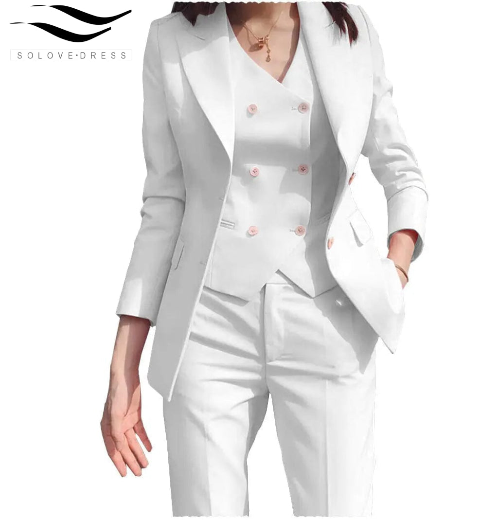 Professional Women's 3-Piece Business Suit Set - Slim Fit Solid Color Peak Lapel Blazer, Vest & Pants for Office Work, Interviews & Formal Events