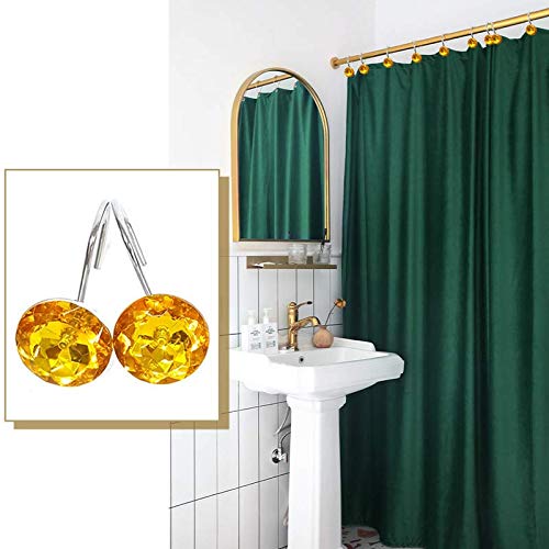 12 Pcs Bling Rhinestone Shower Curtain Hooks - Decorative Bathroom Rolling Hooks for Shower, Bathtub & Closet Organization - Waterproof & Rustproof Metal Hooks for Home Decor