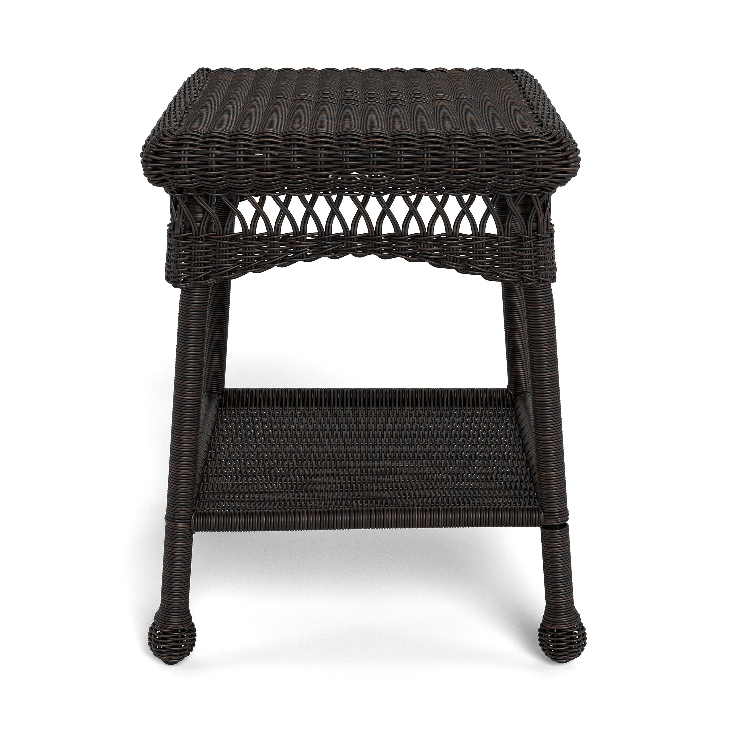 Tortuga Outdoor Portside Side Table - Dark Roast Wicker Patio Furniture for Poolside, Deck, or Garden Relaxation