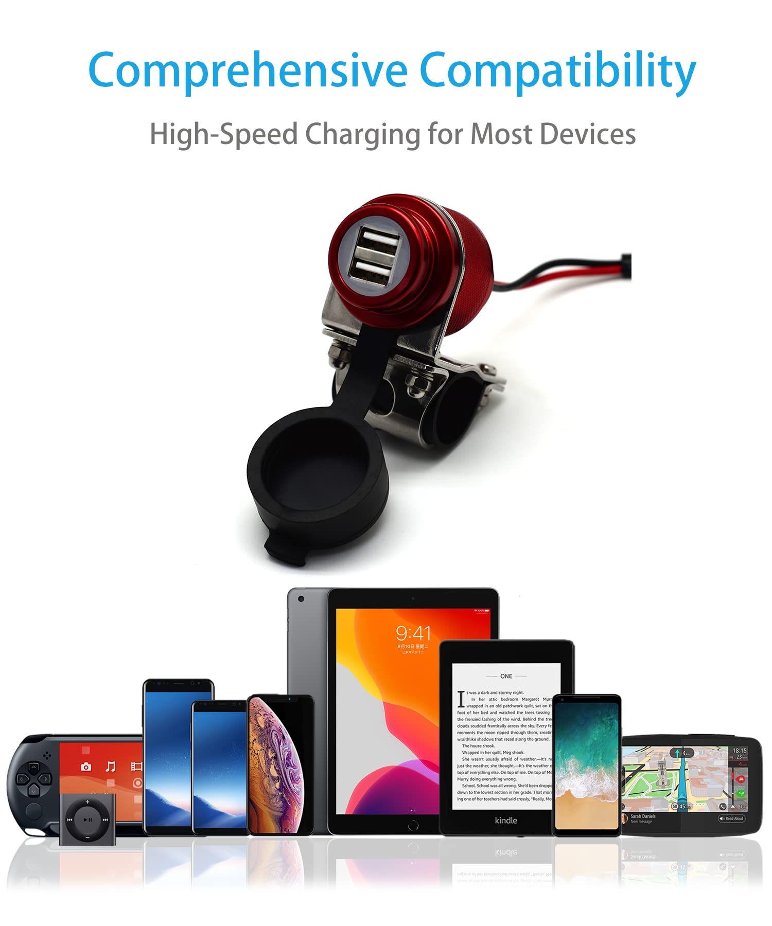 Waterproof Motorcycle USB Charger - Dual Port 4.6A 23W Aluminum Alloy - Fits 7/8