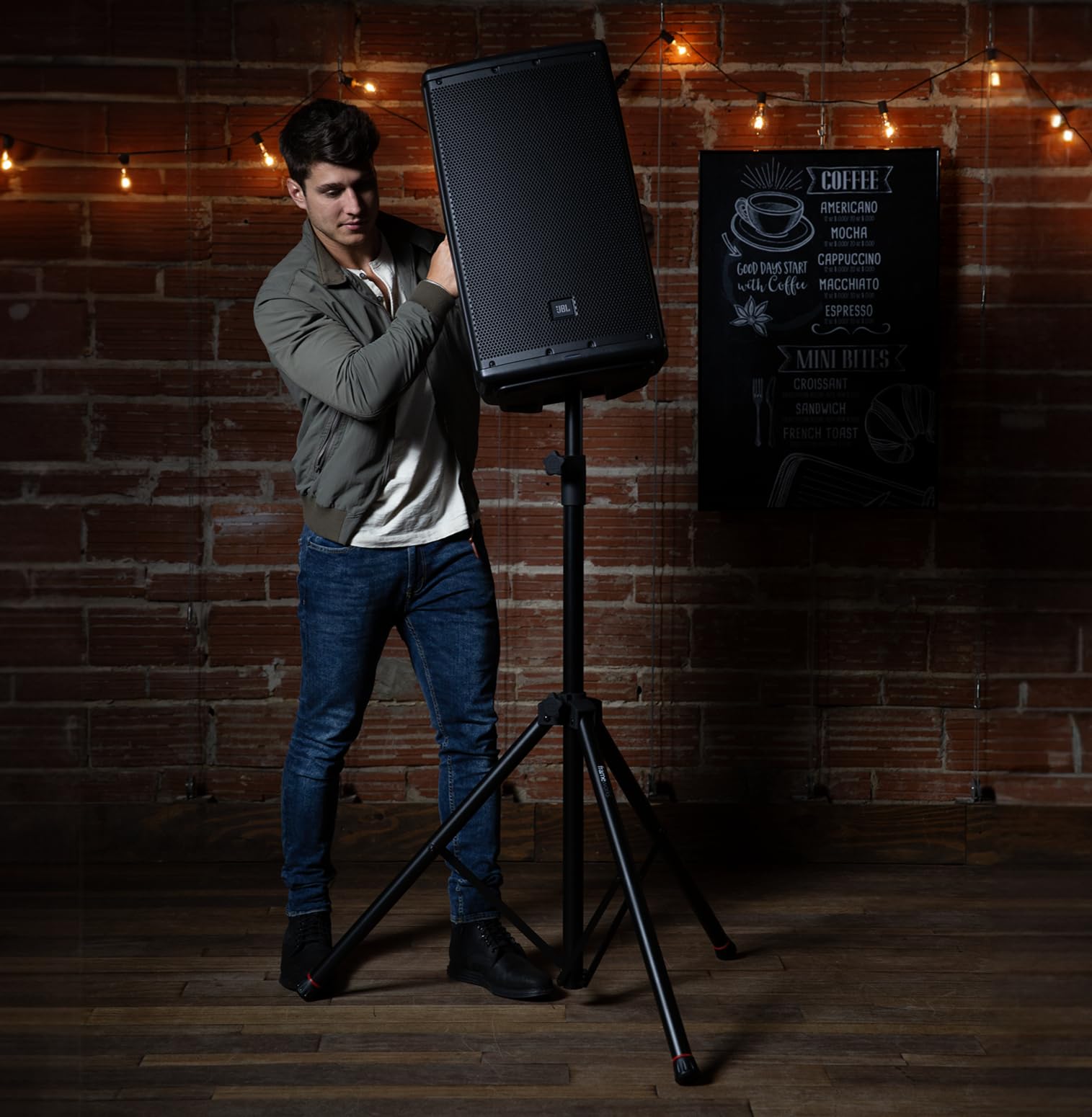 Gator Frameworks Deluxe Adjustable Height Speaker Stand with Self-Rising Lift Assist - Perfect for DJs, Live Performances & Home Audio Setups