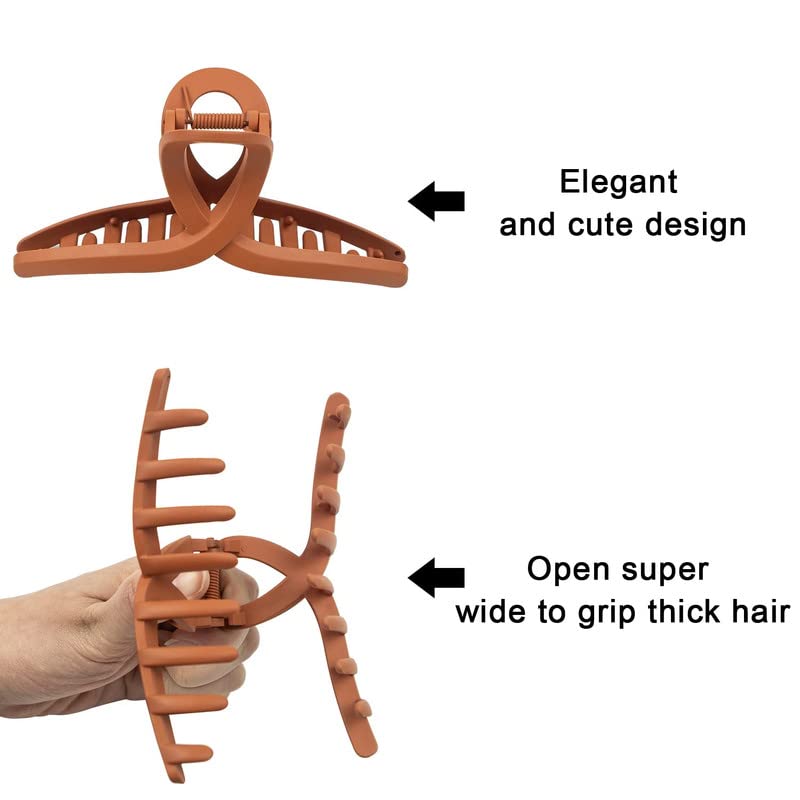 RECTYO GALLERY 6-Pack Extra Large Hair Claw Clips for Women - 5.1 Inch Big Hair Clips for Thick Long Hair, Non-Slip Matte Strong Hold Hair Claws in Neutral Multicolor | Perfect for Updos, Ponytails & Everyday Styling